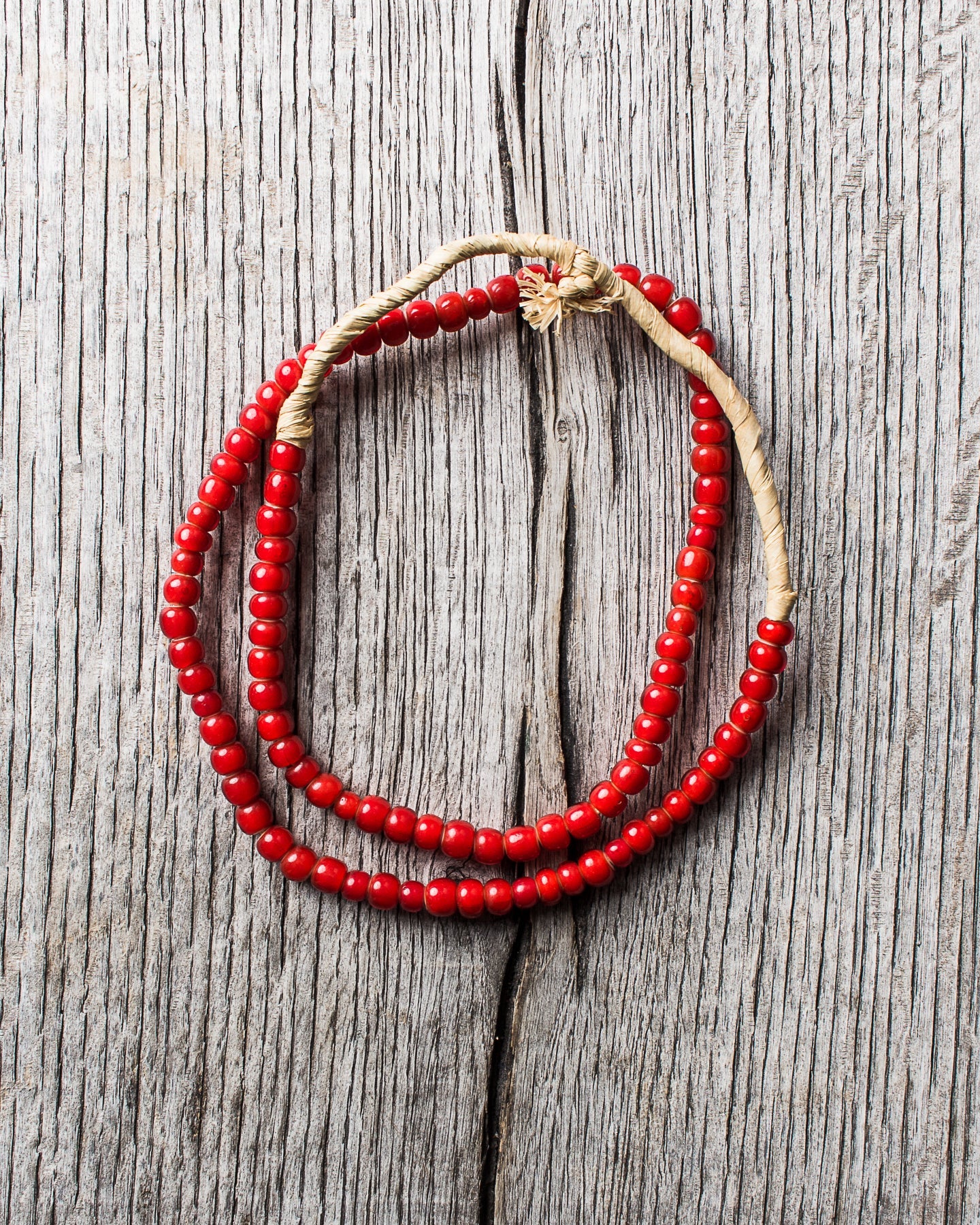 African White Heart Trade Beads Necklace Red