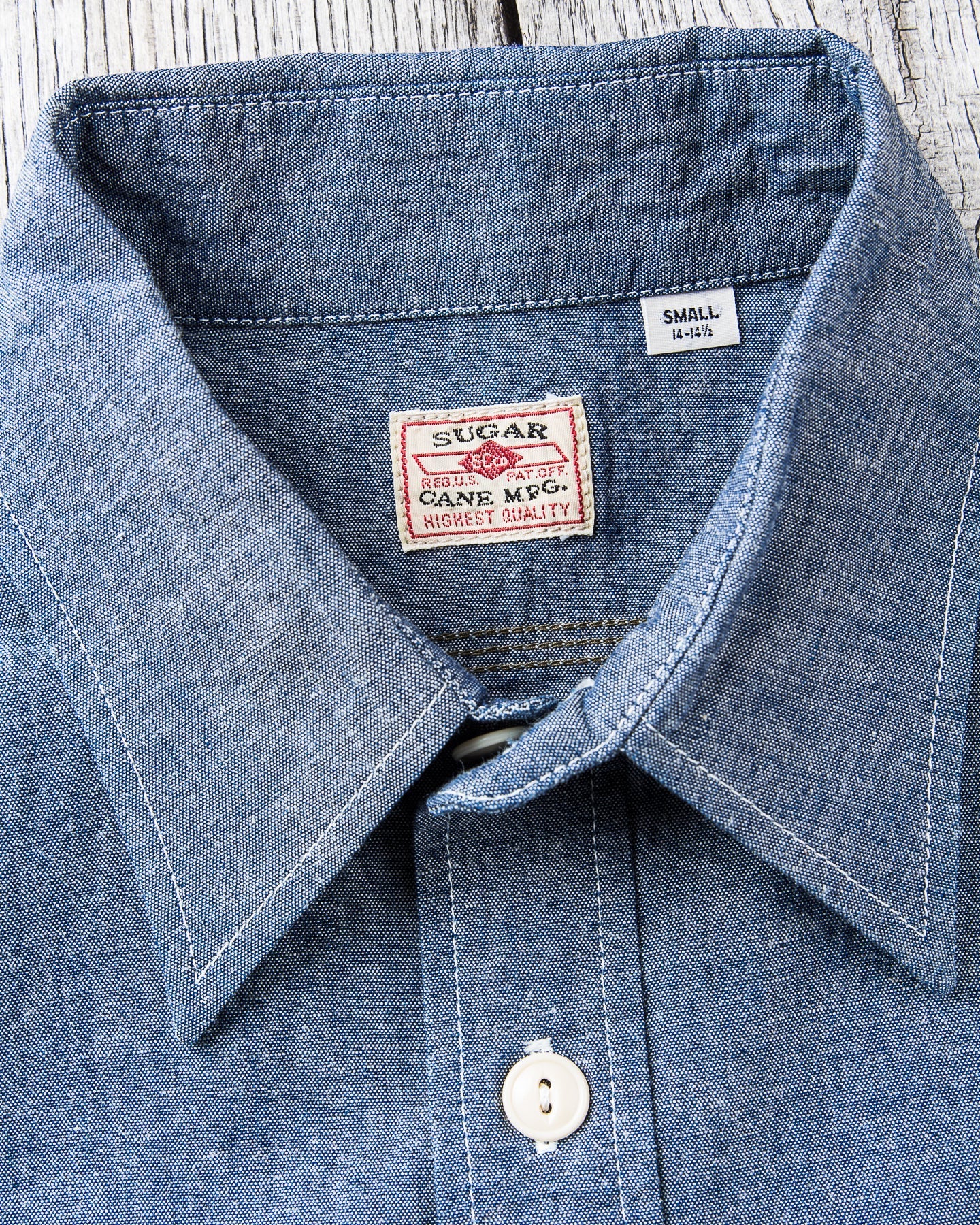 Sugar Cane & Co. Short Sleeve Blue Chambray Work Shirt SC37941