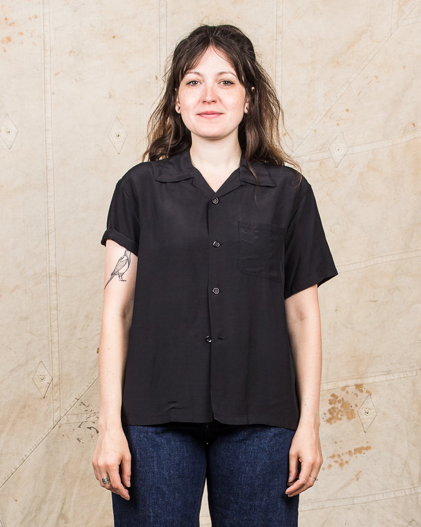 Style Eyes SE39455 Short Sleeve Rayon Bowling Shirt Black