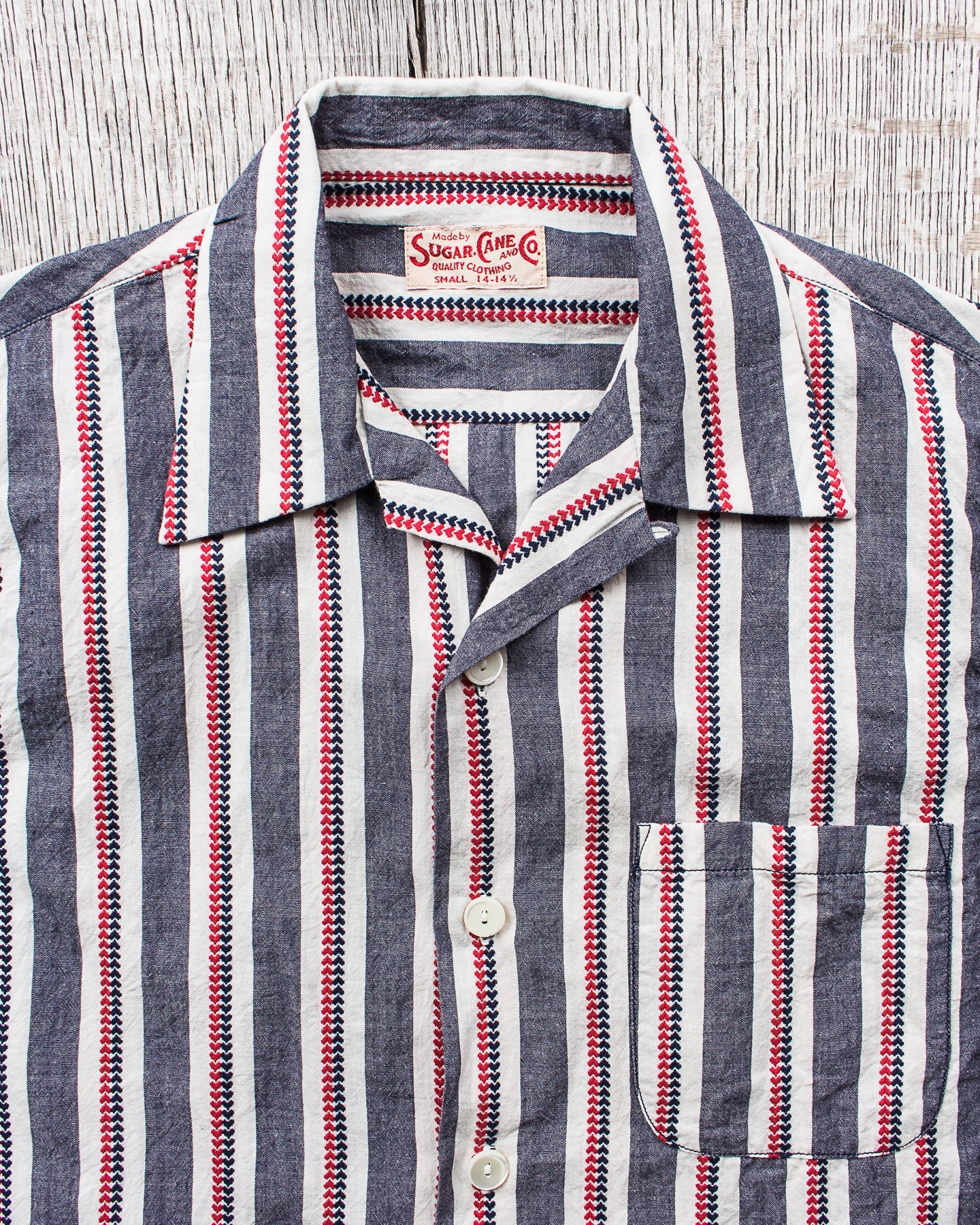 Sugar Cane & Co SC39119 Short Sleeve Heart Stripe Open Shirt Navy