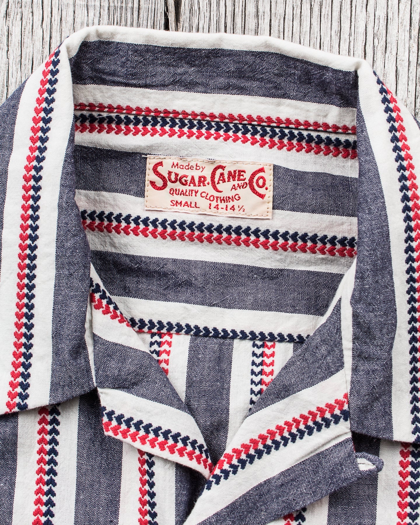 Sugar Cane & Co SC39119 Short Sleeve Heart Stripe Open Shirt Navy