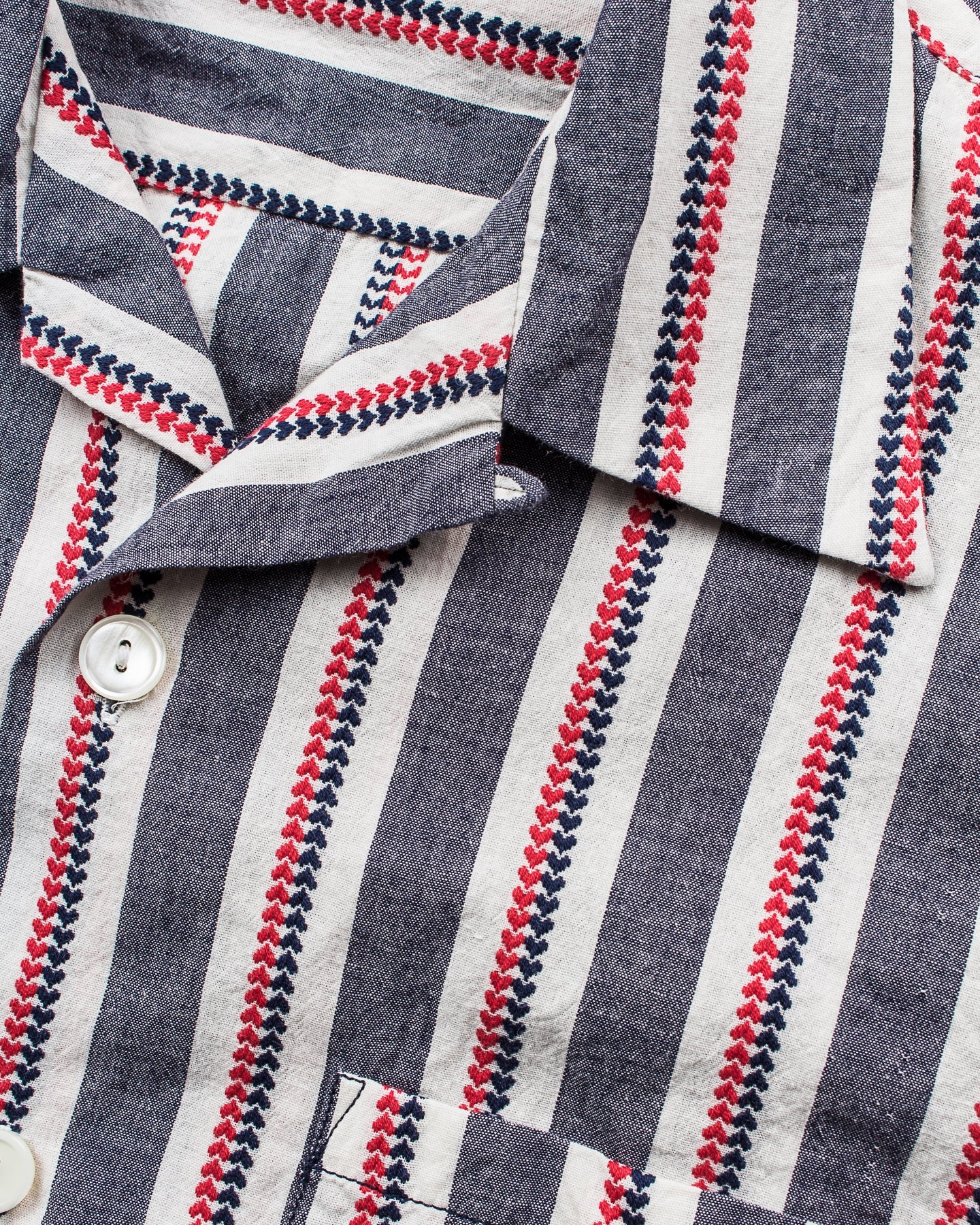 Sugar Cane & Co SC39119 Short Sleeve Heart Stripe Open Shirt Navy
