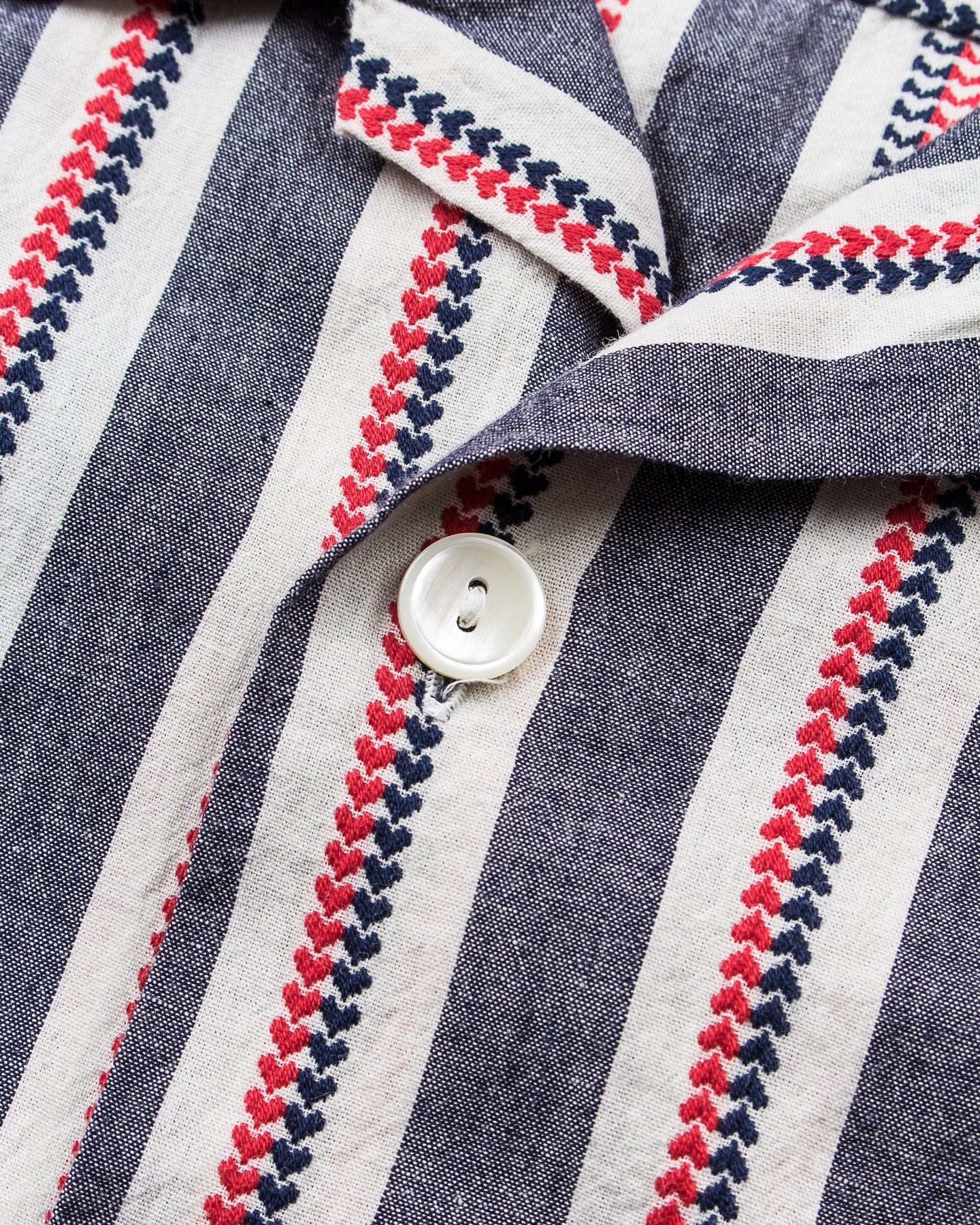 Sugar Cane & Co SC39119 Short Sleeve Heart Stripe Open Shirt Navy