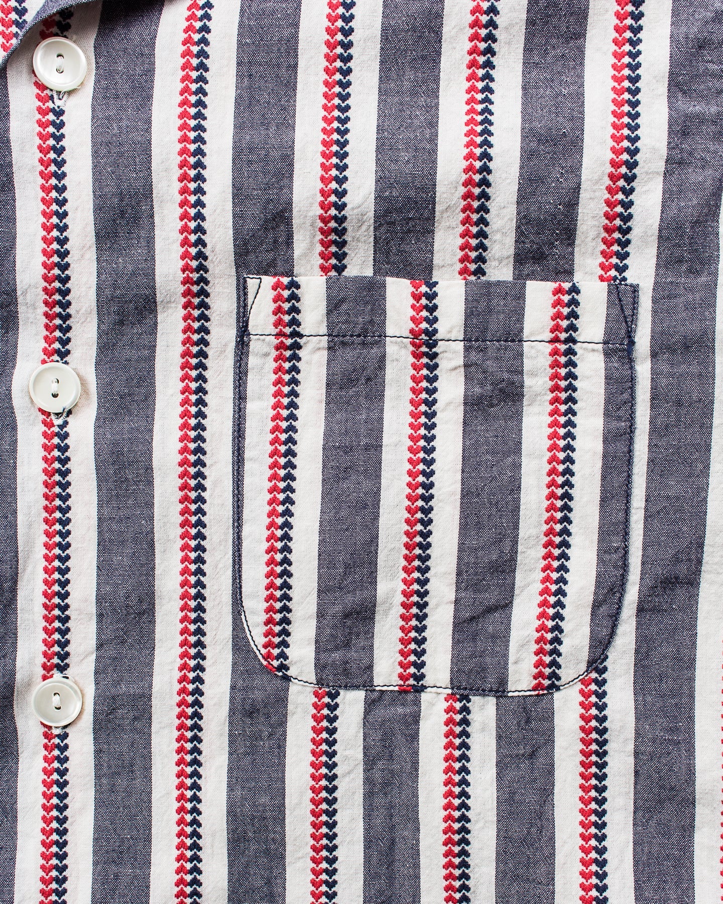 Sugar Cane & Co SC39119 Short Sleeve Heart Stripe Open Shirt Navy