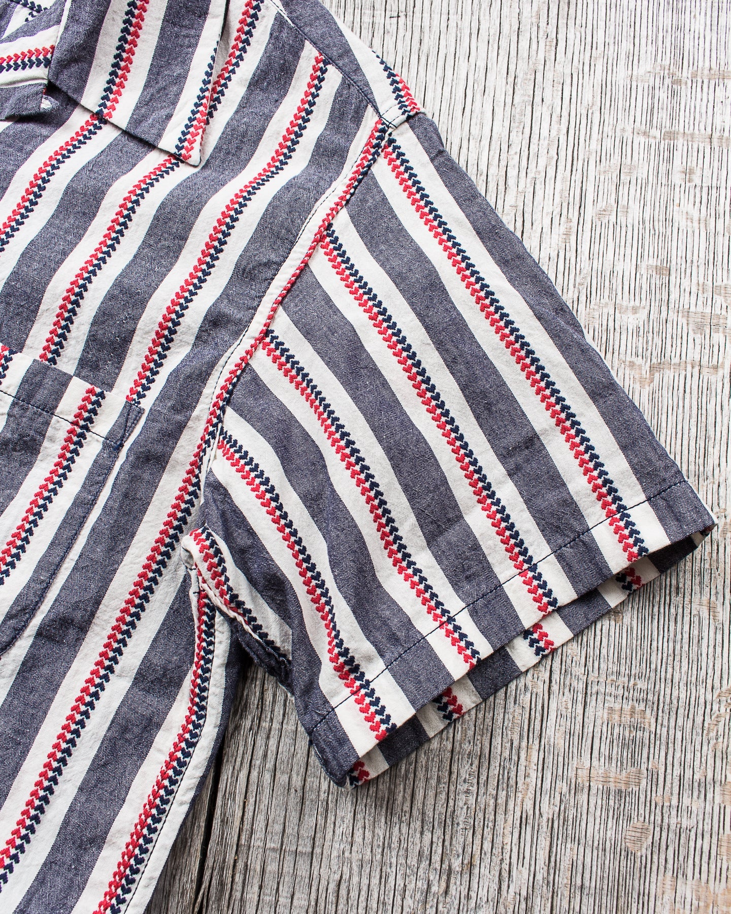 Sugar Cane & Co SC39119 Short Sleeve Heart Stripe Open Shirt Navy