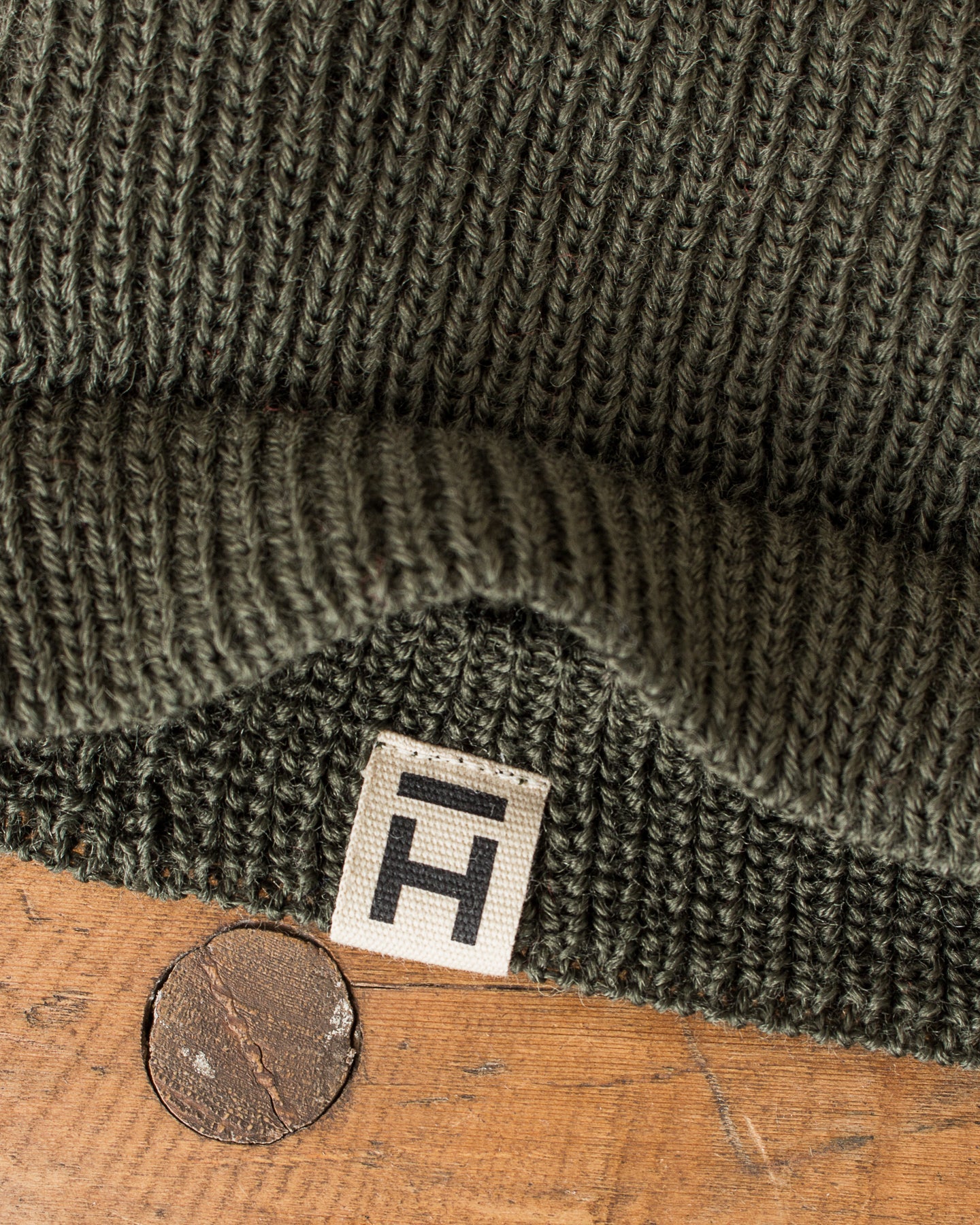 Heimat Mechanics Bobble Wool Hat Military Green / Safety Red