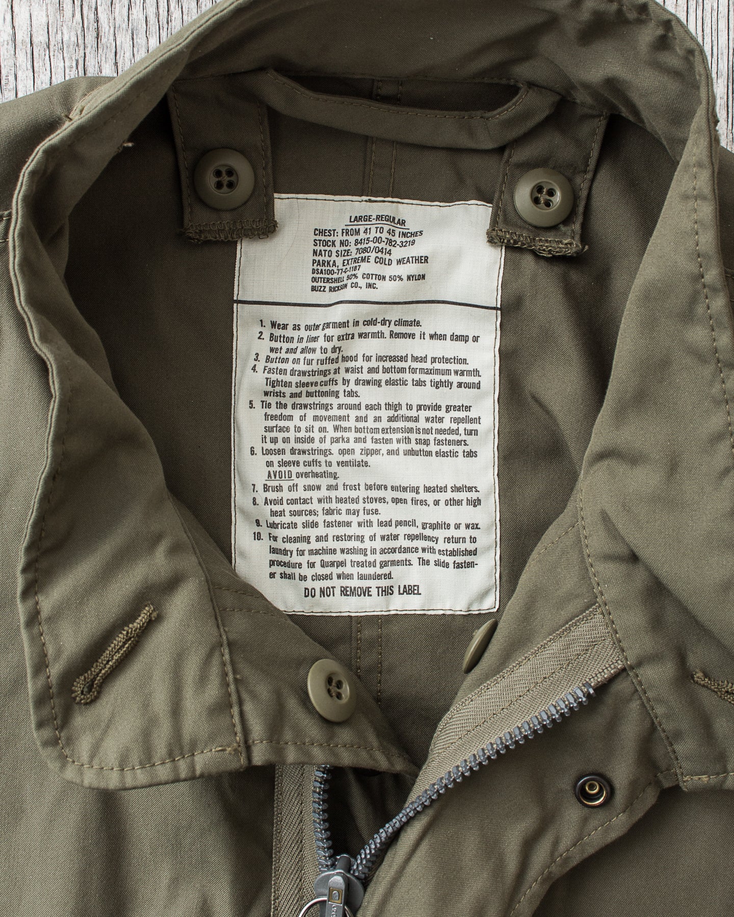 Buzz Rickson's M-65 No Hood Fish Tail Parka Olive BR14719