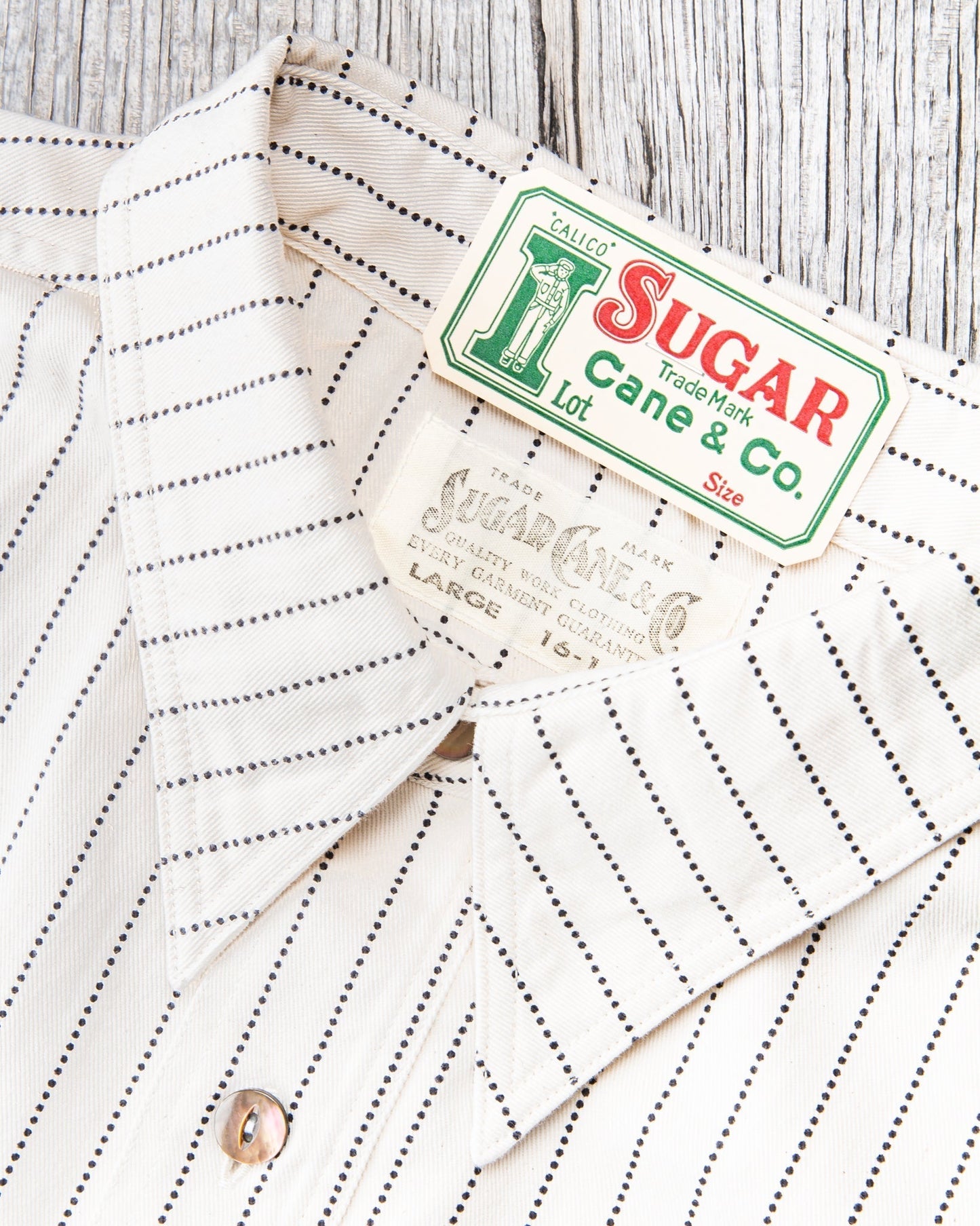 Sugar Cane & Co SC37275 Fiction Romance White Wabash Stripe Short Sleeve Work Shirt
