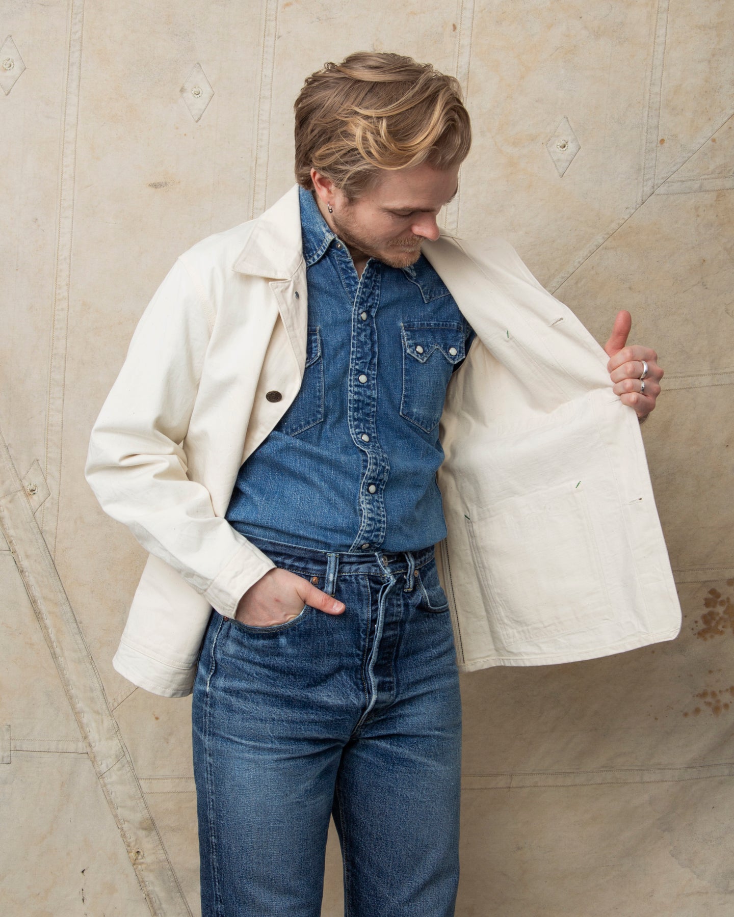 Sugar Cane & Co. Fiction Romance 9oz White Boat Sail Drill 1920's Work Coat SC15504