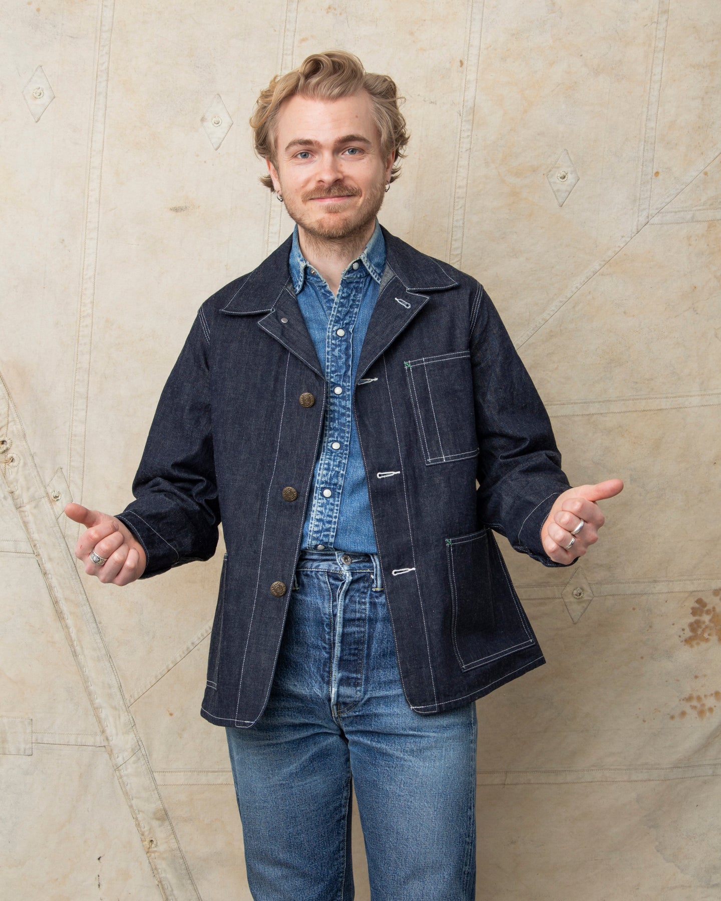 Sugar Cane & Co. Fiction Romance 11oz. Blue Denim 1920's Work Coat SC15503