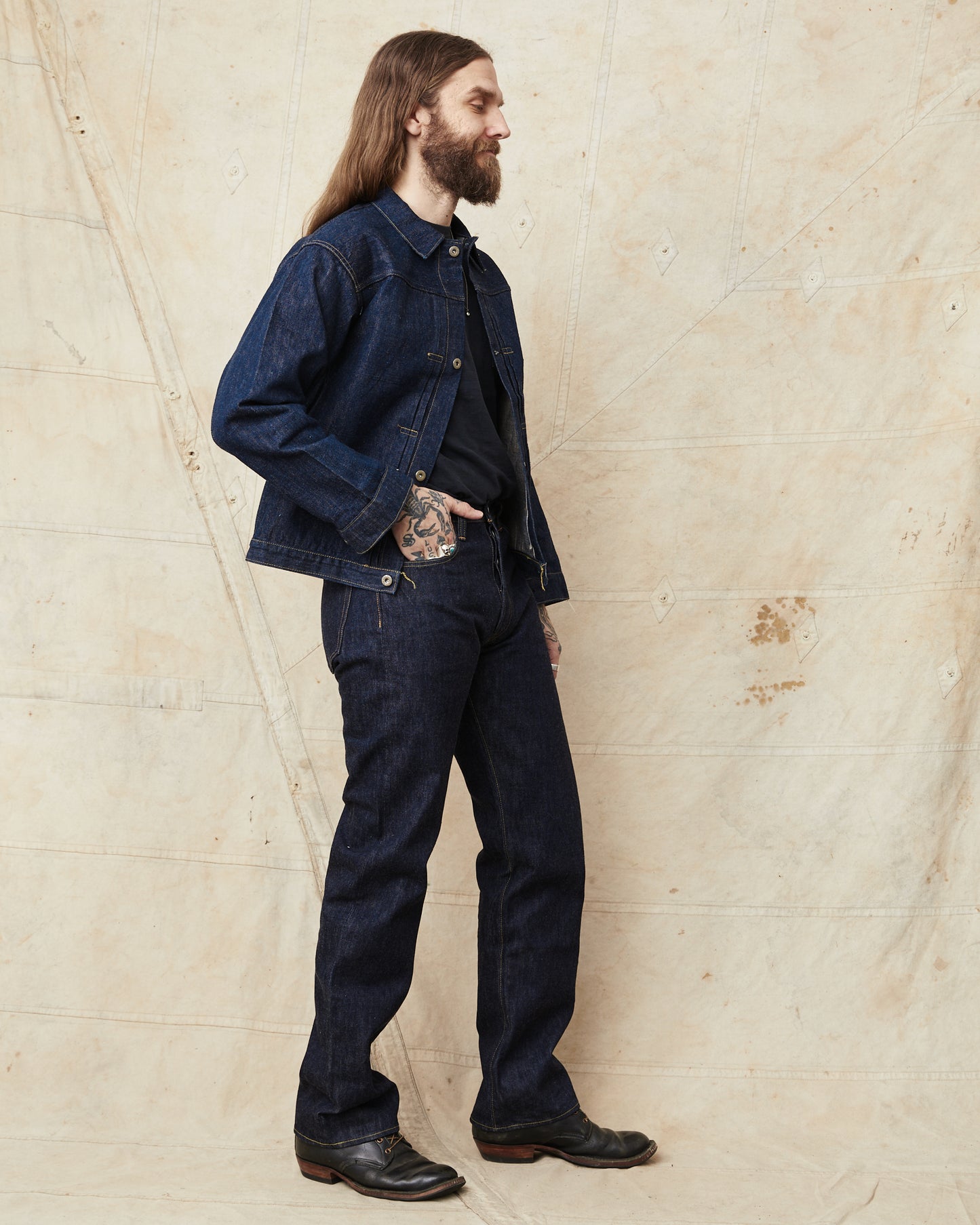 Sugar Cane & Co. SC19010 Super "Denim" Collectibles #10, 14oz Blue Denim Blouse “S1945” Model One Wash