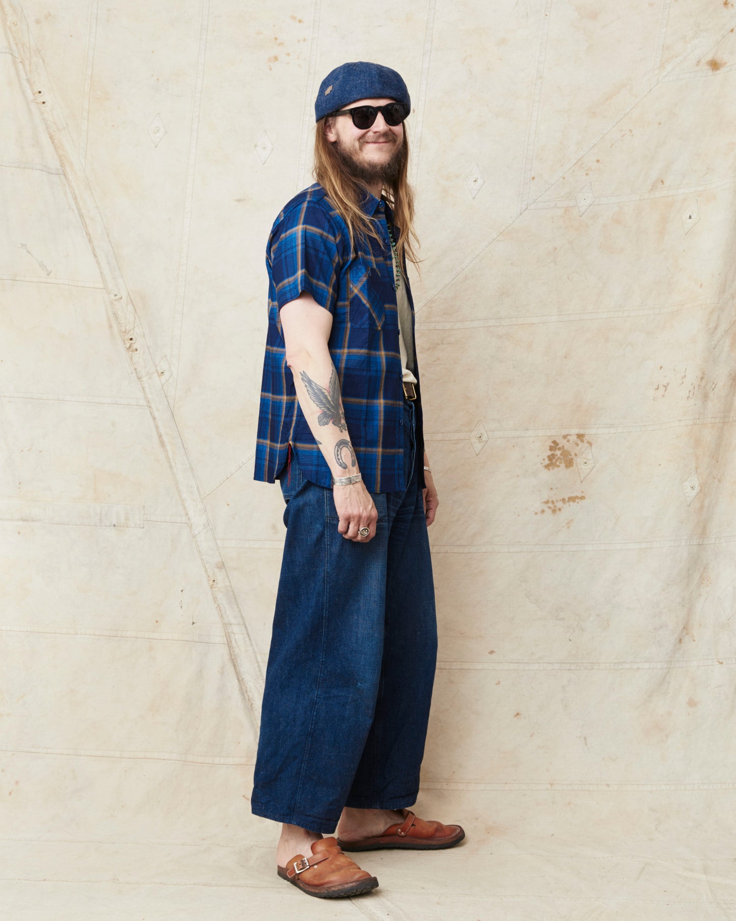 Sugar Cane & Co SC39518 Short Sleeve Indigo Check Work Shirt
