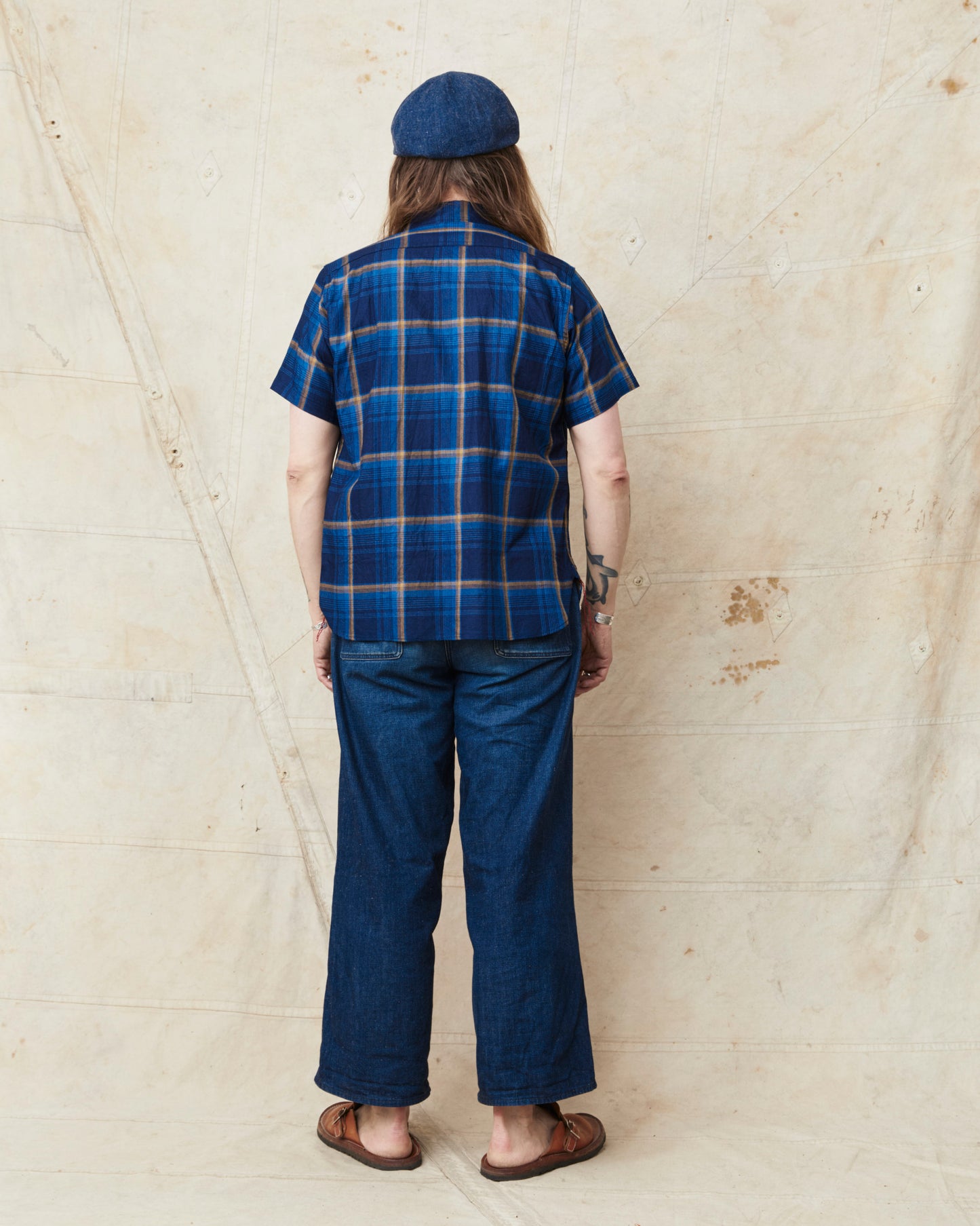 Sugar Cane & Co SC39518 Short Sleeve Indigo Check Work Shirt