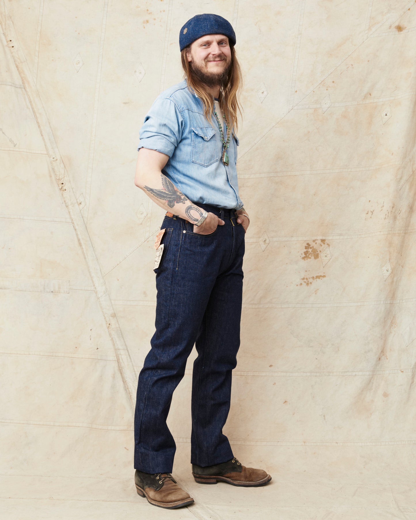 Sugar Cane & Co. SC49001 Super "Denim" Collectibles #01 Blue Denim Waist Overalls “S1945” Model One Wash