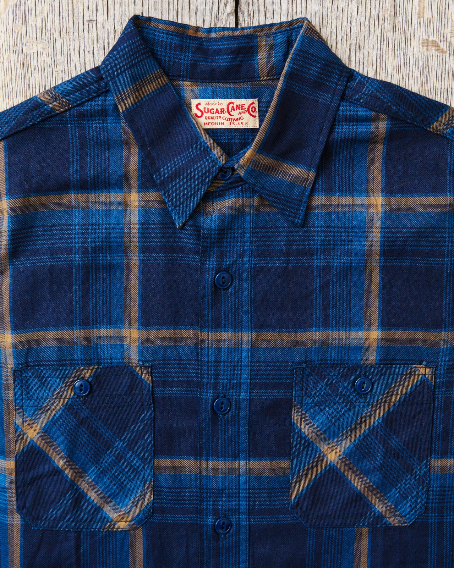 Sugar Cane & Co SC39518 Short Sleeve Indigo Check Work Shirt