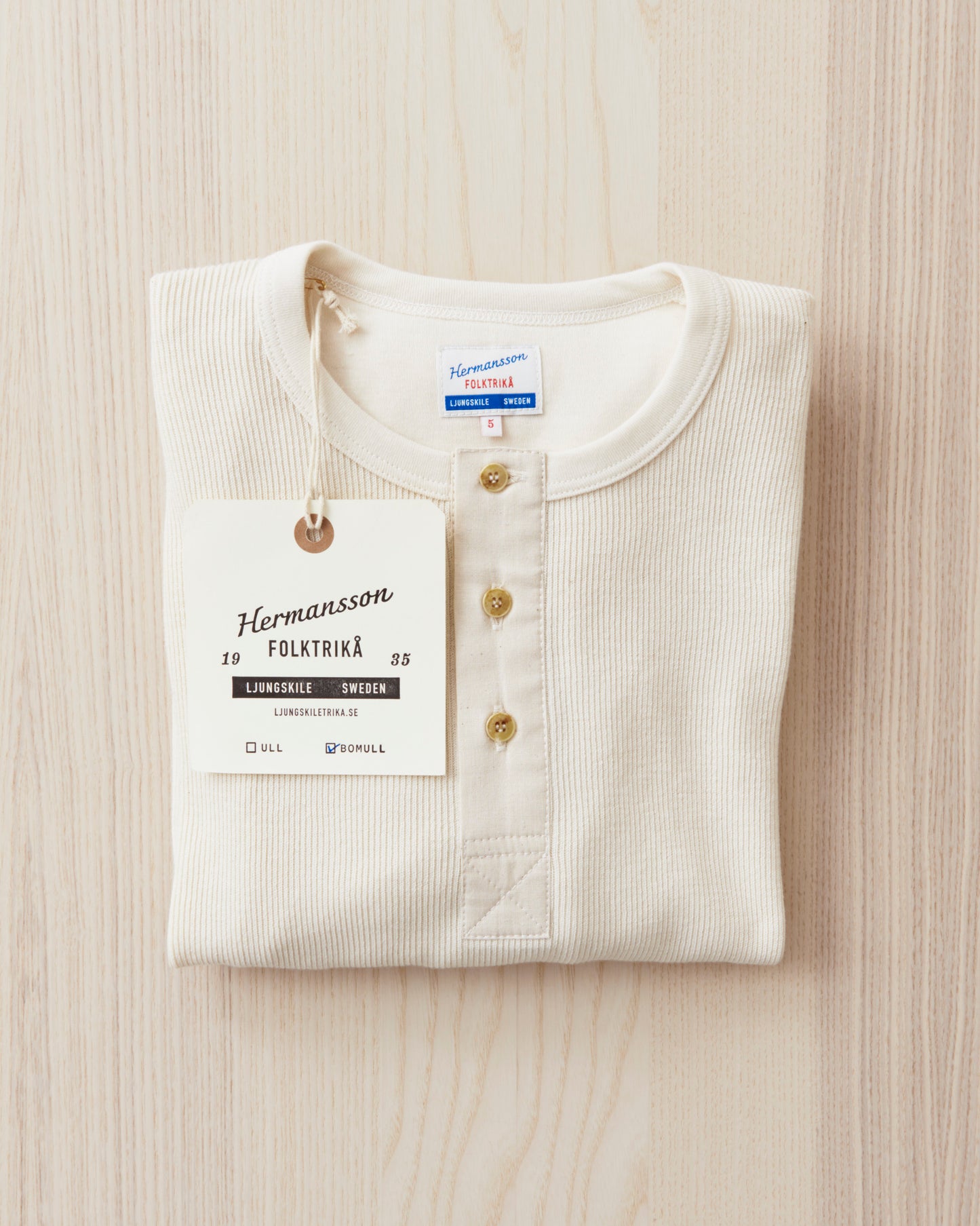 Hermansson Long Sleeve Ribbed Cotton Henley Shirt