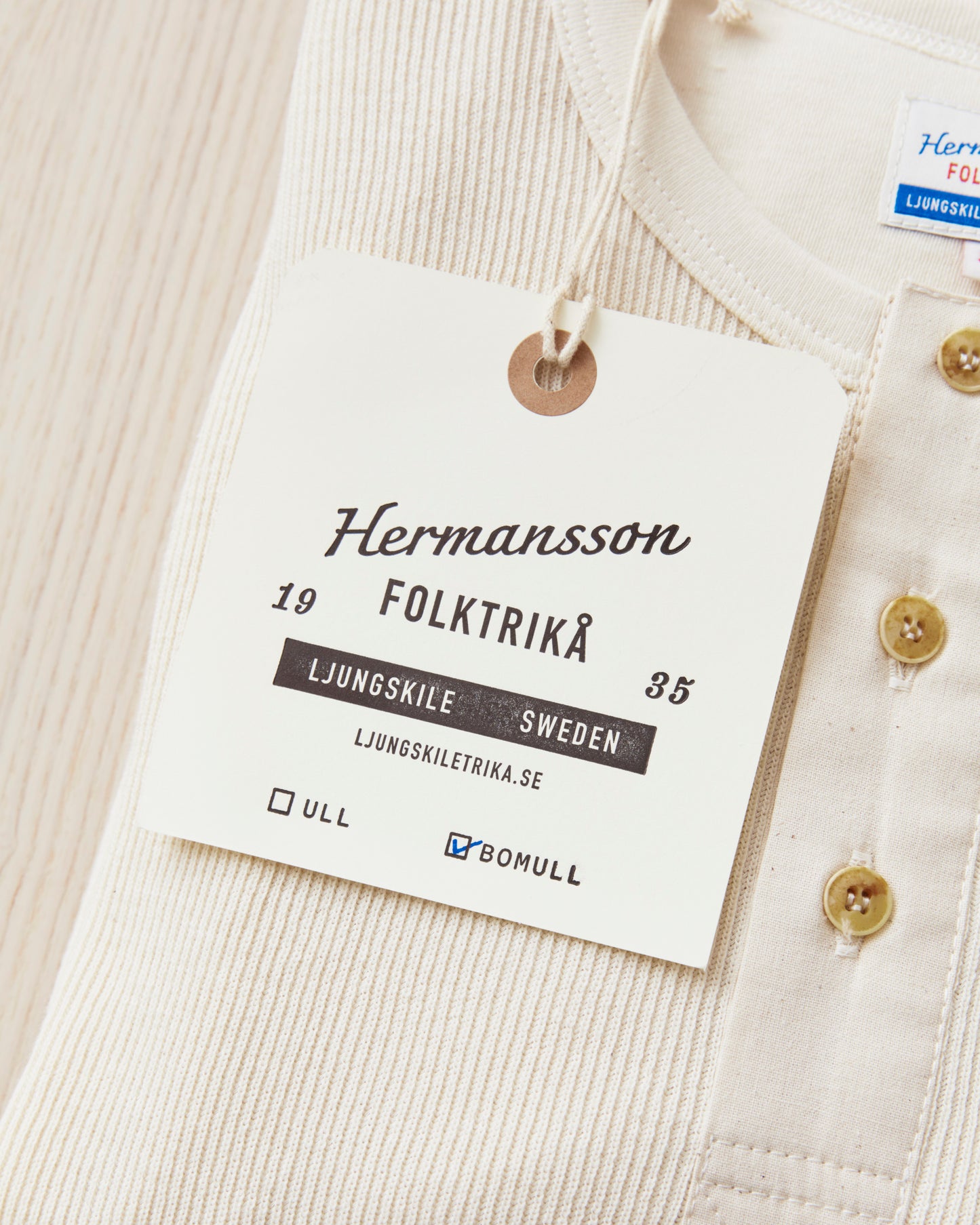 Hermansson Long Sleeve Ribbed Cotton Henley Shirt