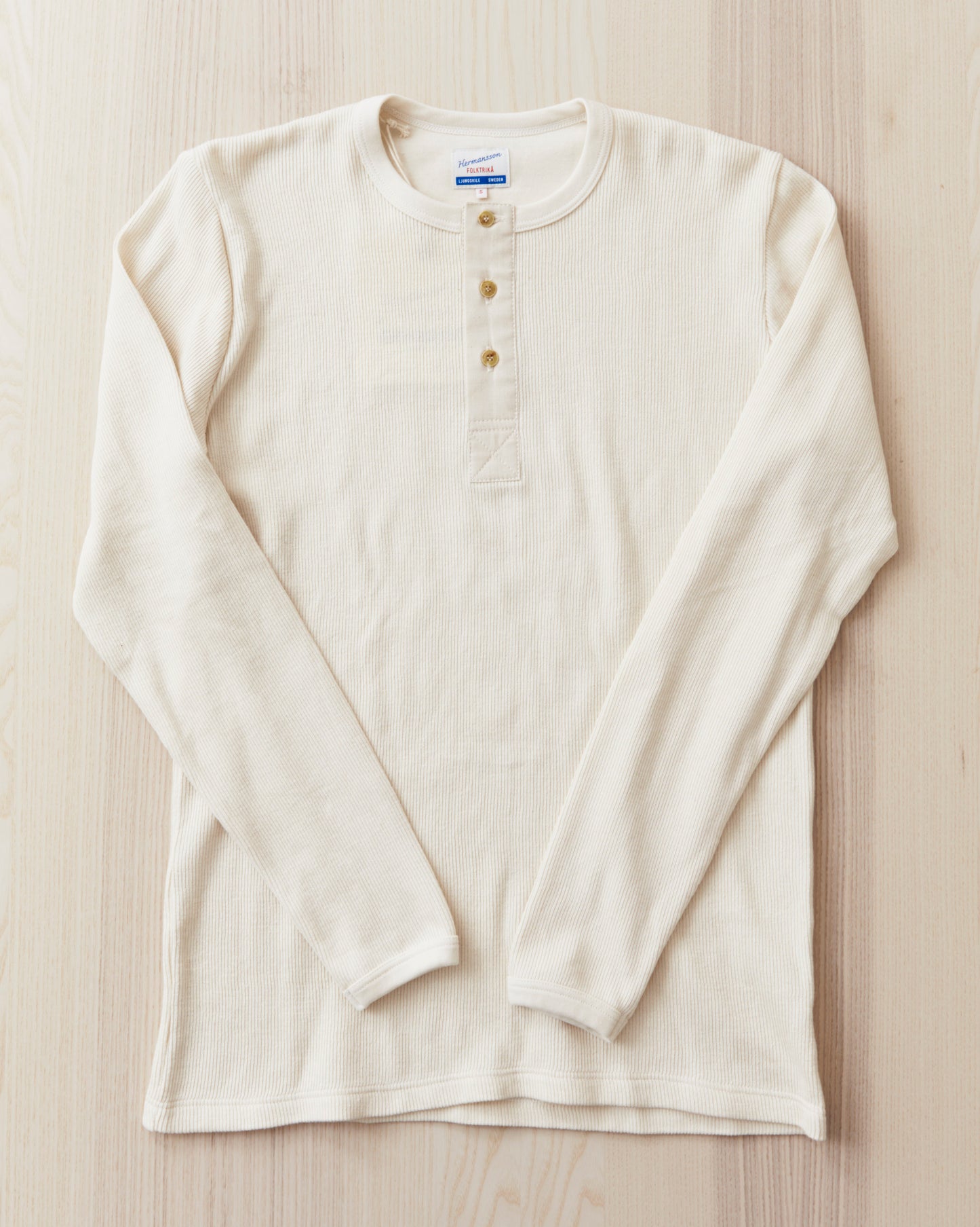 Hermansson Long Sleeve Ribbed Cotton Henley Shirt