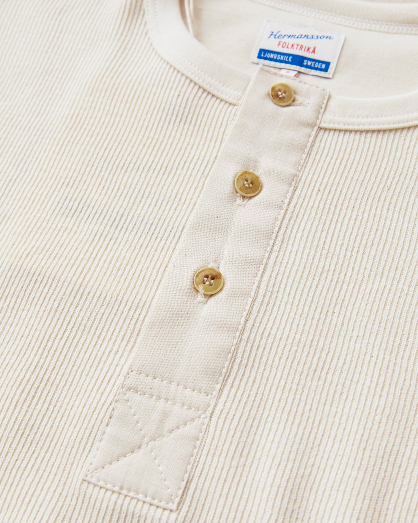 Hermansson Long Sleeve Ribbed Cotton Henley Shirt