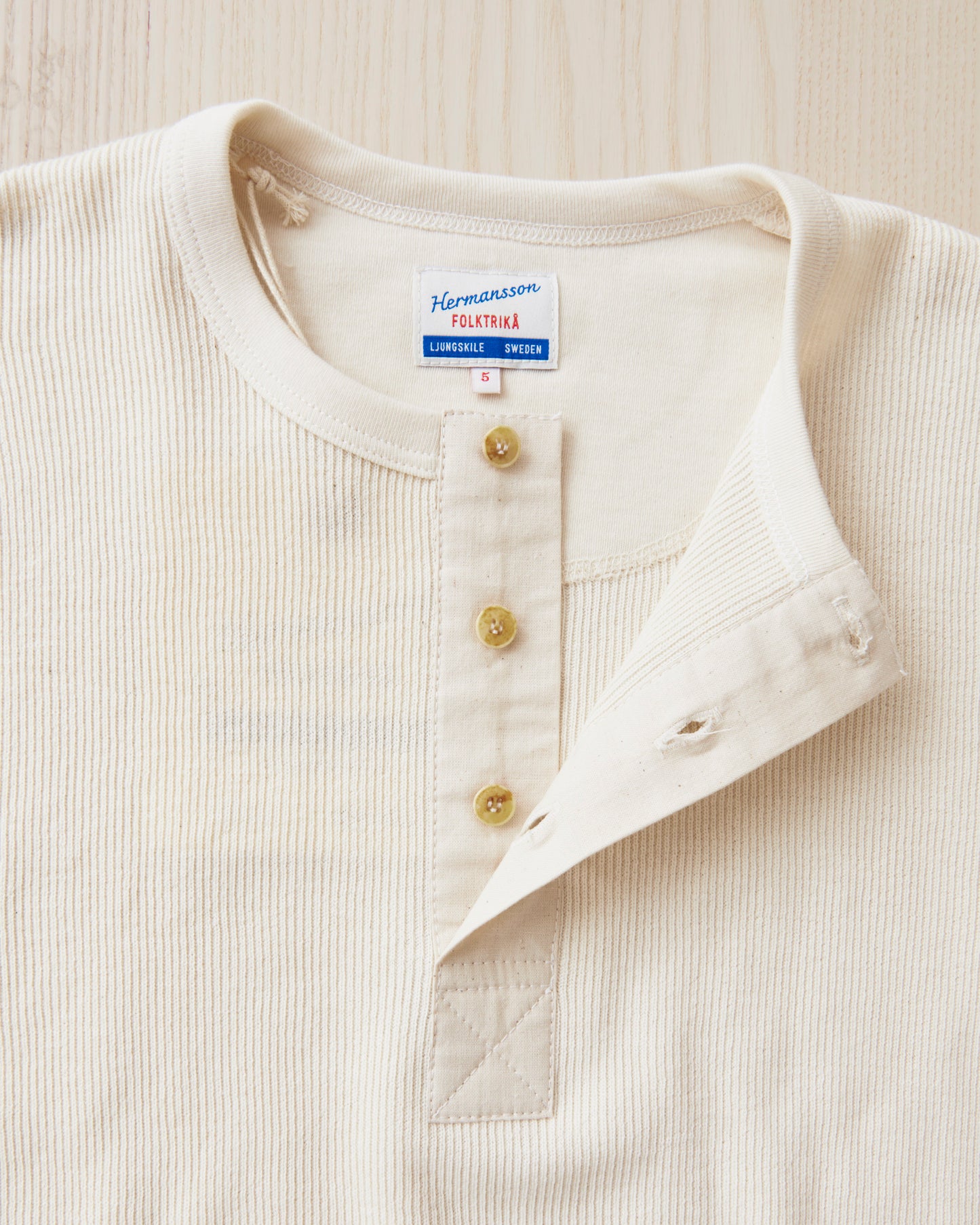 Hermansson Long Sleeve Ribbed Cotton Henley Shirt
