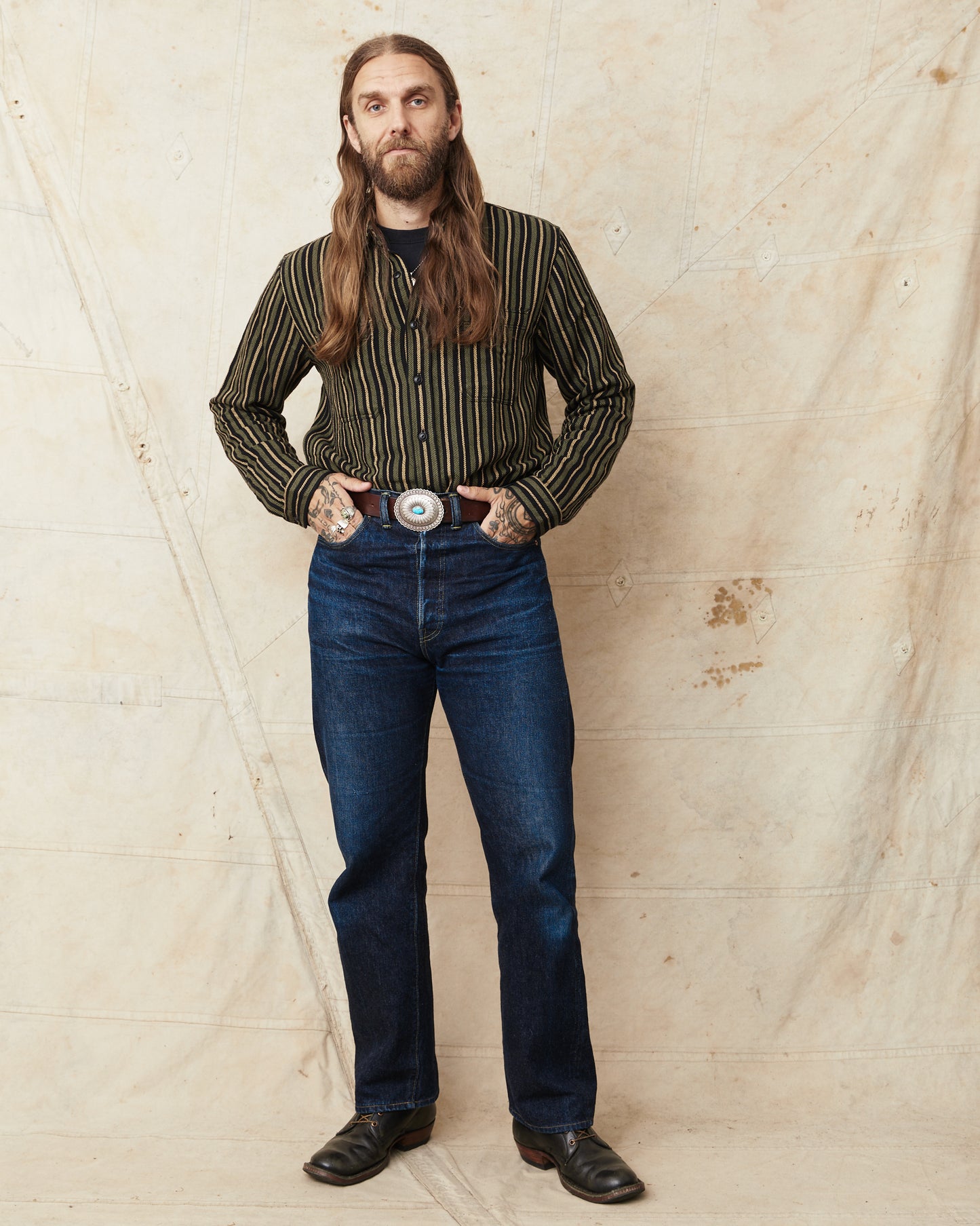 Indigofera McAllen Flannel Work Shirt Black/Beige/Grey
