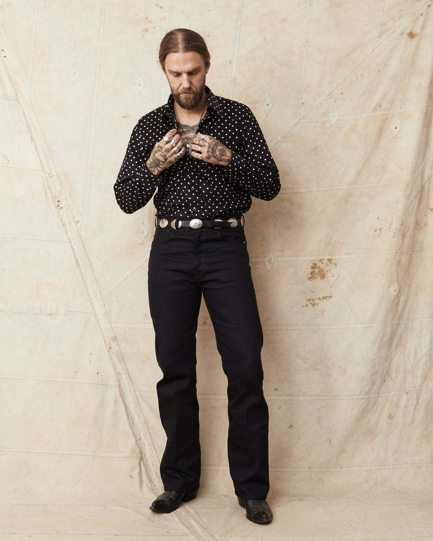 Indigofera Ike Corduroy Polkadot Black Shirt