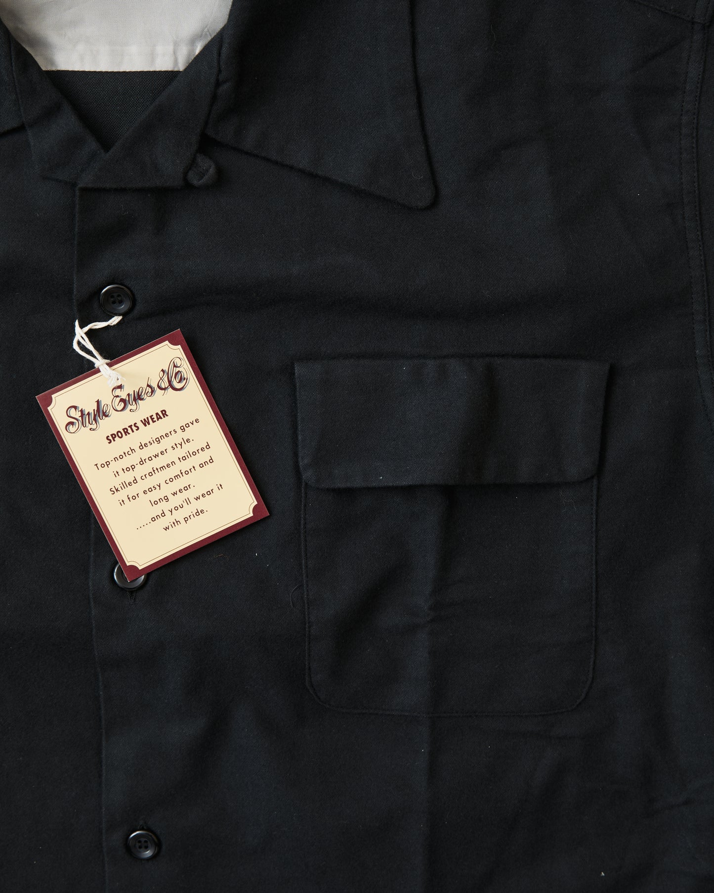 Style Eyes Mid 1950s Style Flannel Sports Shirt “Plain” Black SE29577