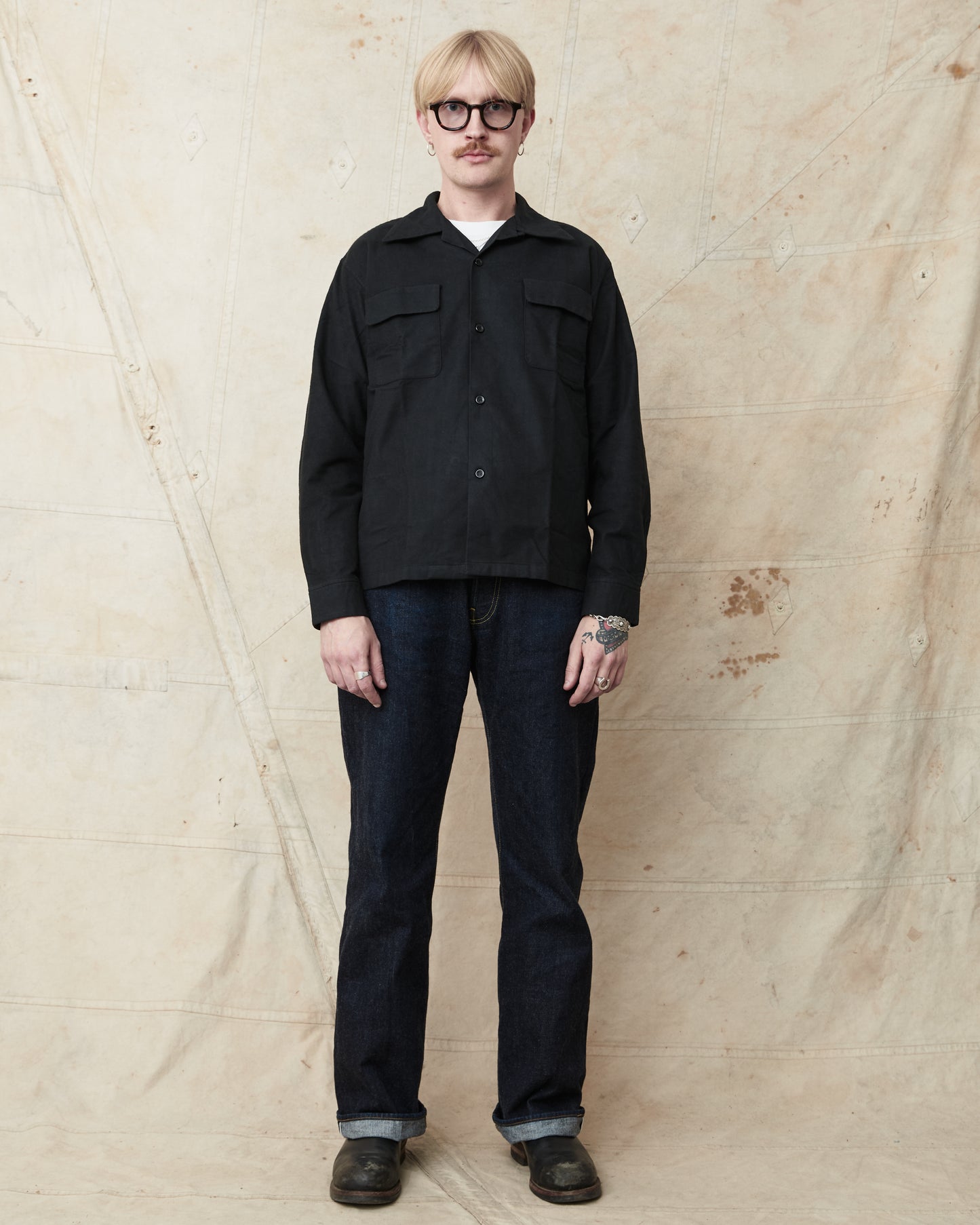 Style Eyes Mid 1950s Style Flannel Sports Shirt “Plain” Black SE29577