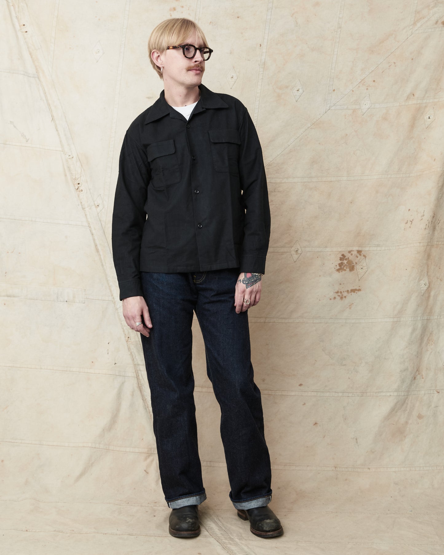 Style Eyes Mid 1950s Style Flannel Sports Shirt “Plain” Black SE29577