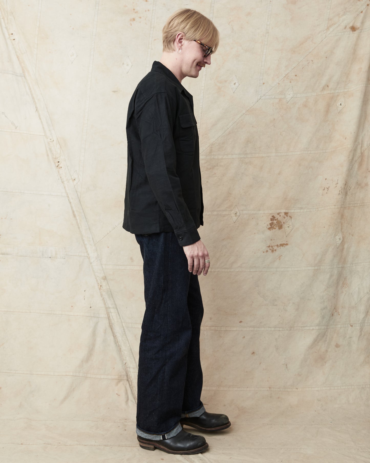 Style Eyes Mid 1950s Style Flannel Sports Shirt “Plain” Black SE29577