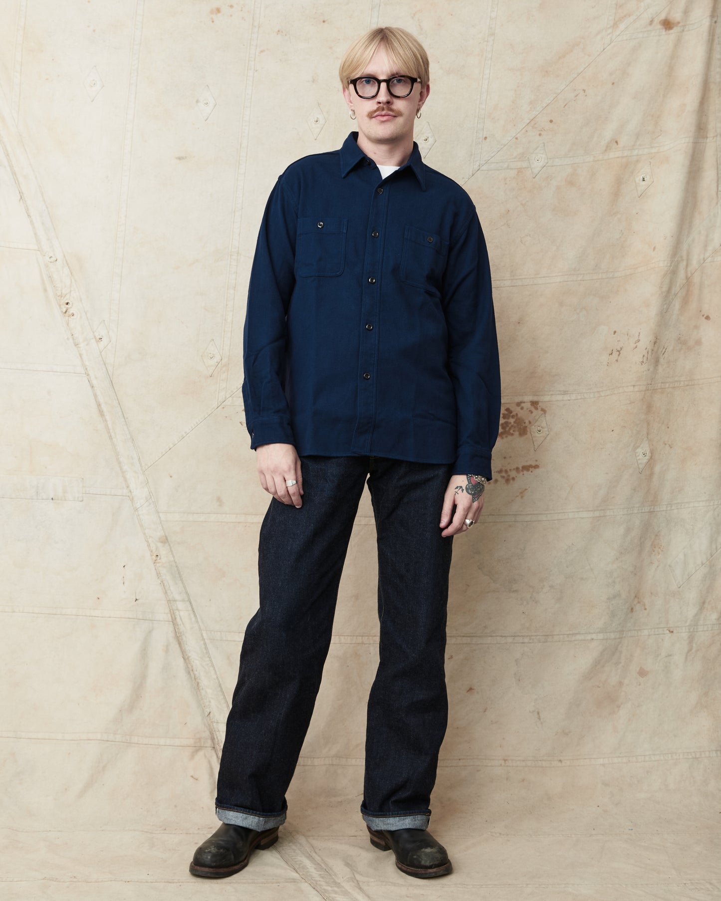 Sugar Cane & Co. Cotton Twill Work Shirt Navy SC29560