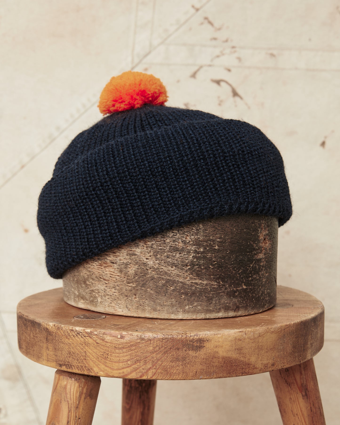 Heimat Mechanics Bobble Wool Hat Ink (Navy) / Rescue Orange