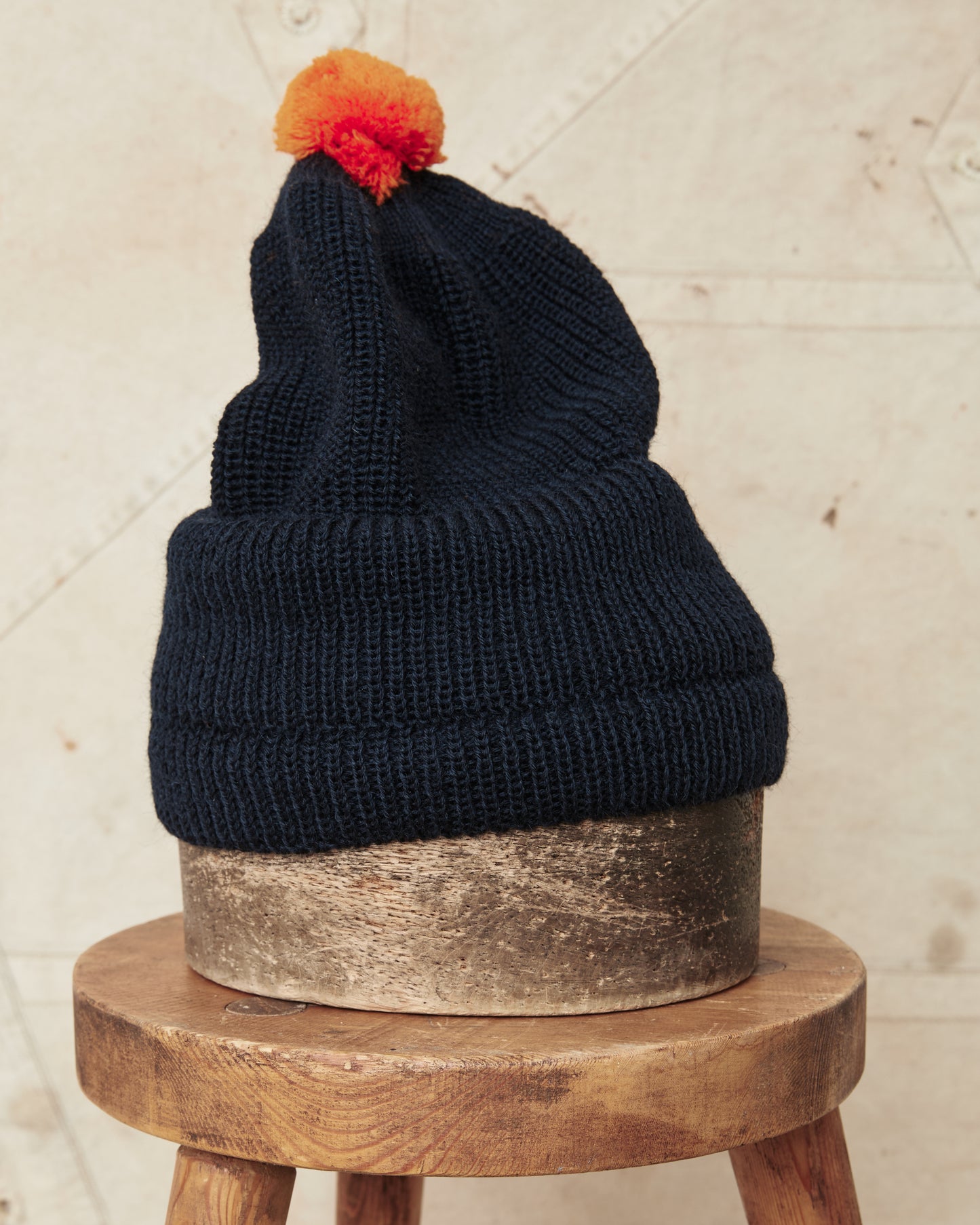 Heimat Mechanics Bobble Wool Hat Ink (Navy) / Rescue Orange