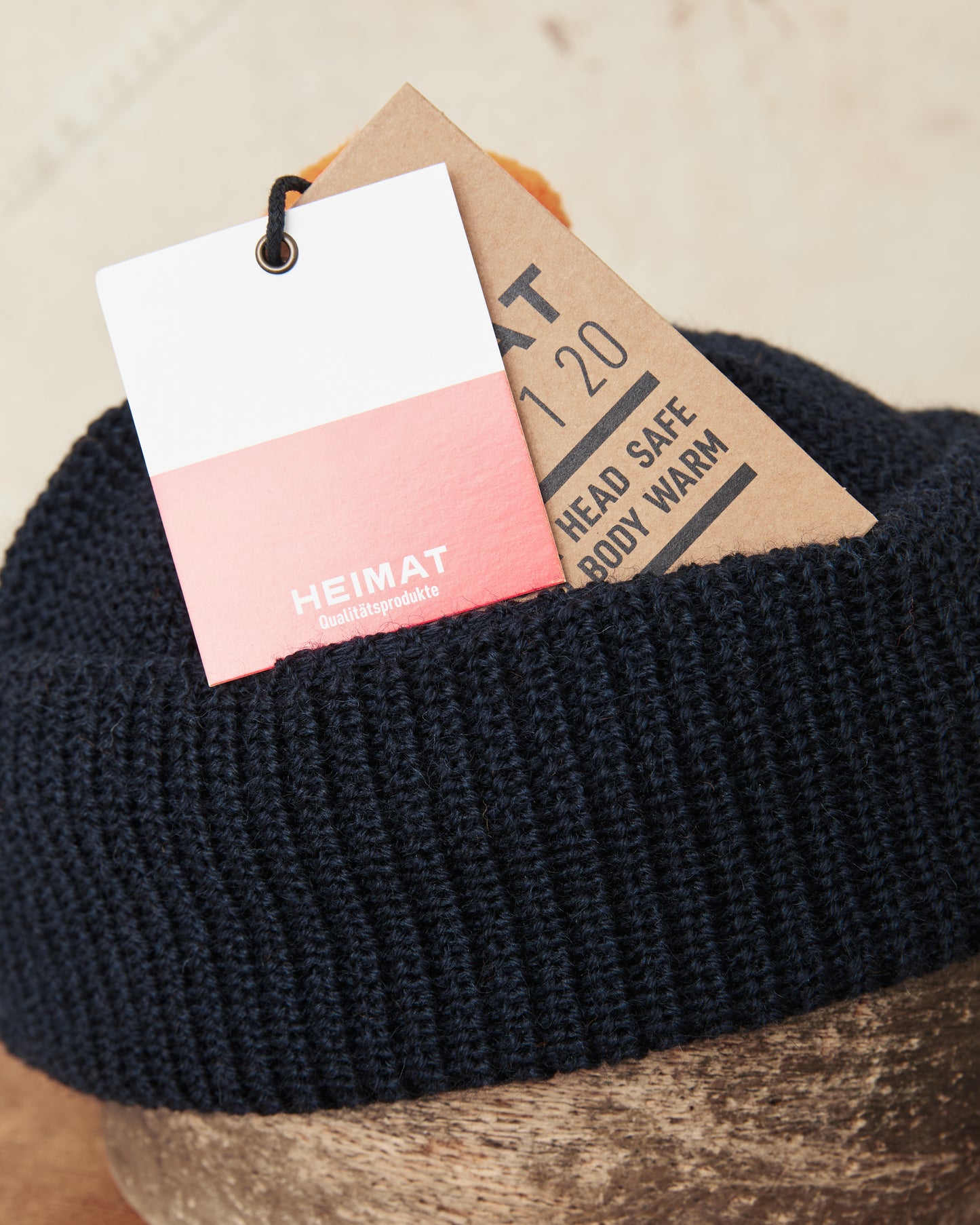 Heimat Mechanics Bobble Wool Hat Ink (Navy) / Rescue Orange