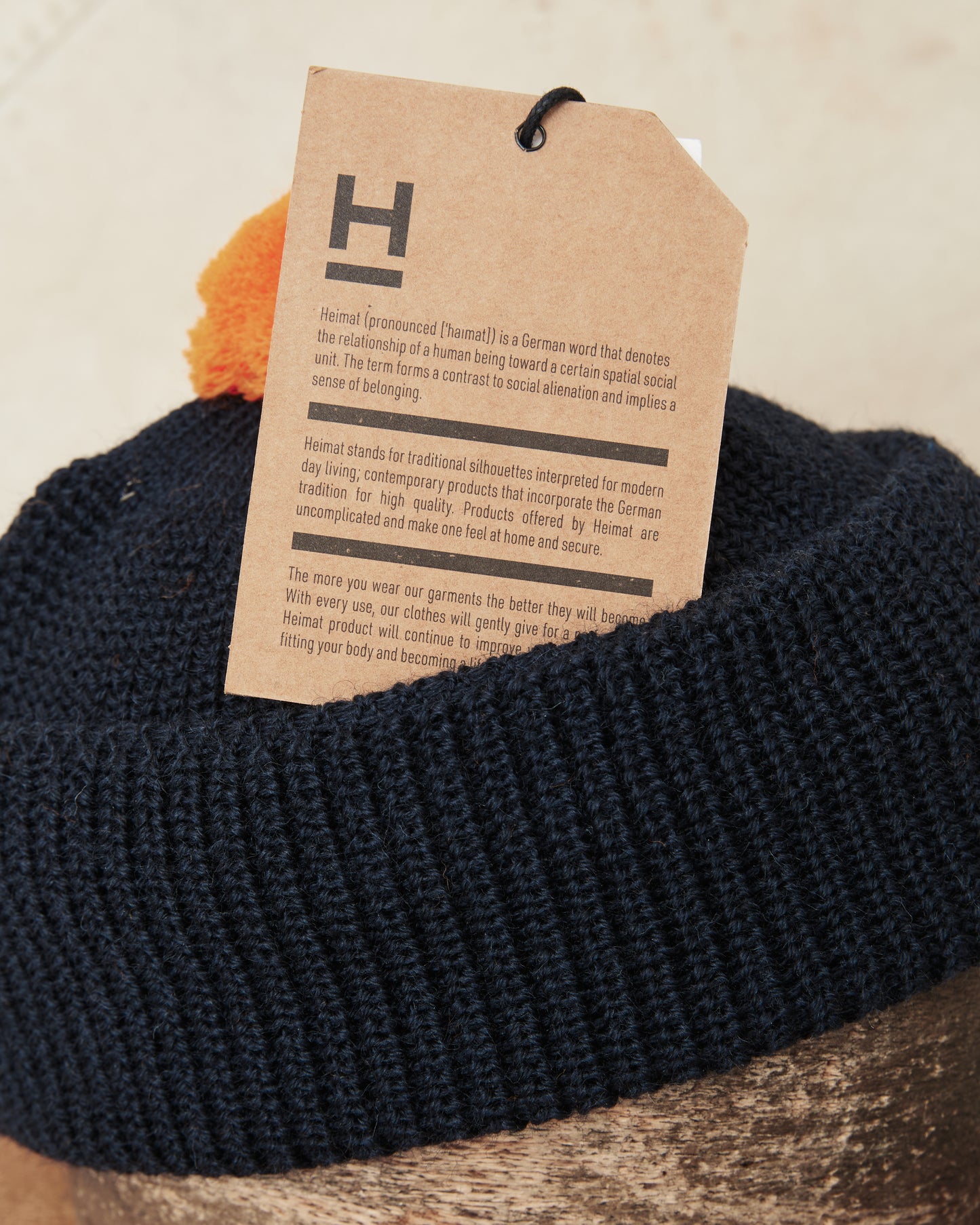 Heimat Mechanics Bobble Wool Hat Ink (Navy) / Rescue Orange