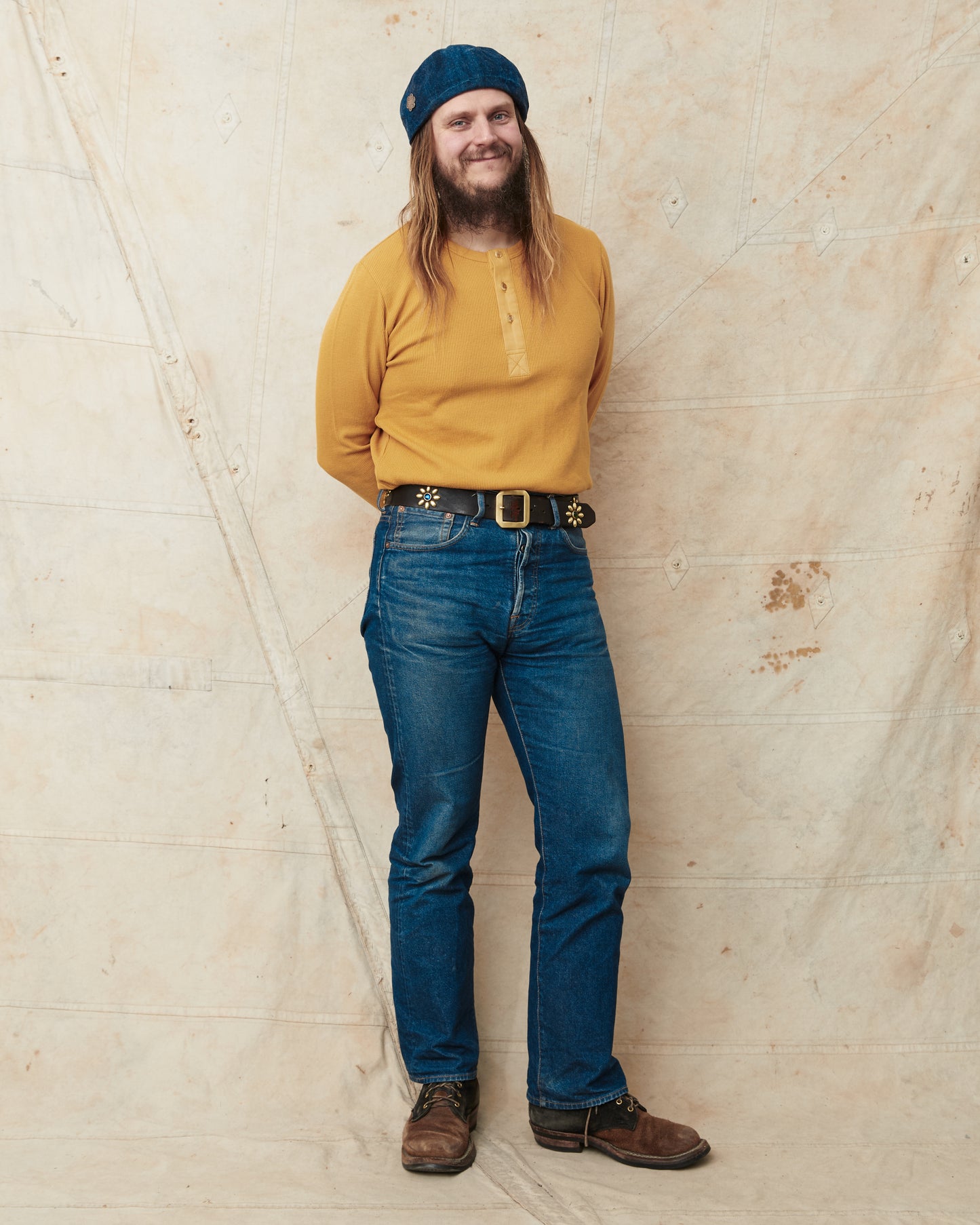 Hermansson Yellow Long Sleeve Ribbed Cotton Henley Shirt