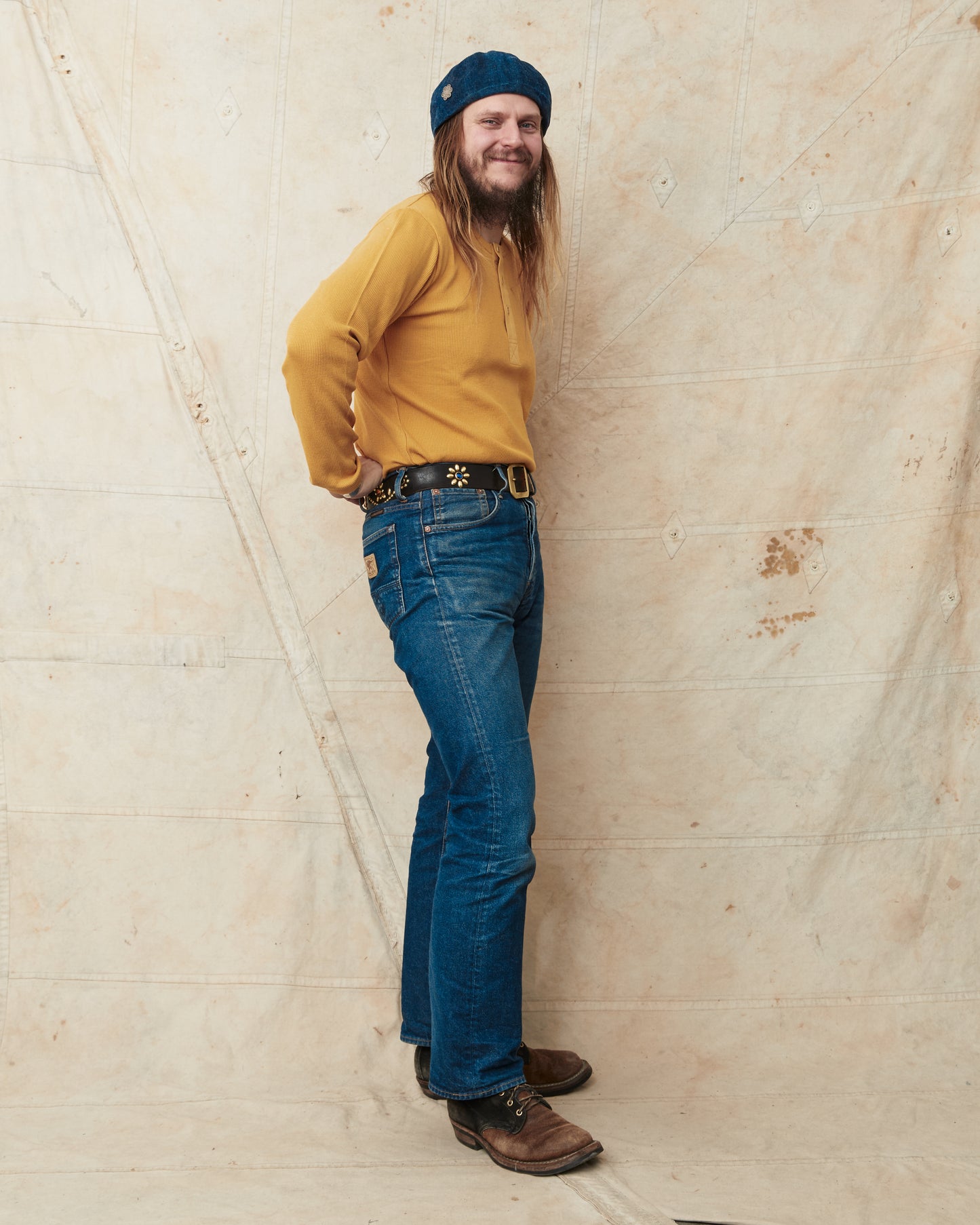 Hermansson Yellow Long Sleeve Ribbed Cotton Henley Shirt