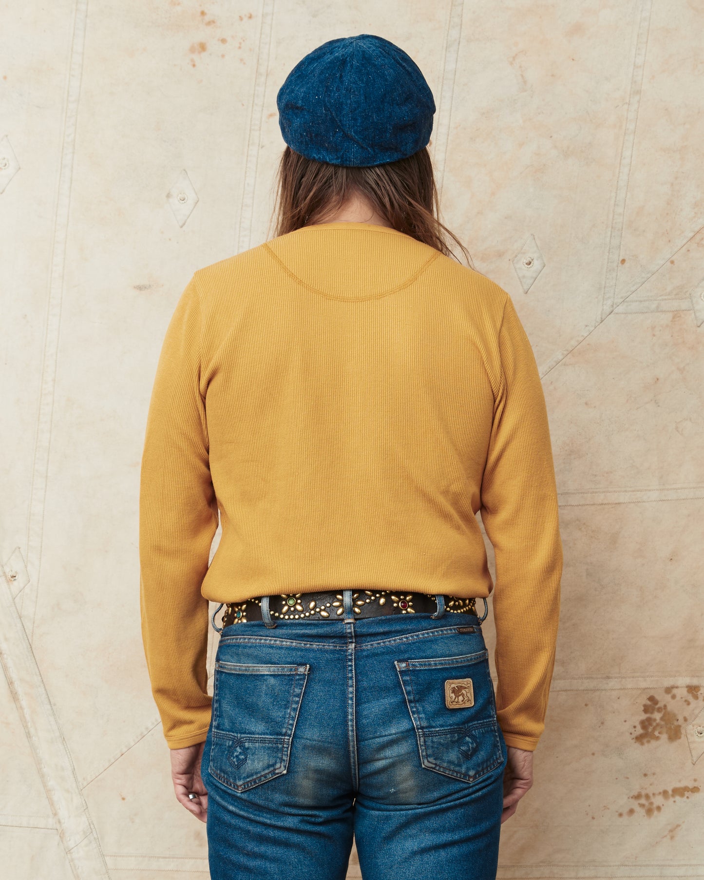 Hermansson Yellow Long Sleeve Ribbed Cotton Henley Shirt