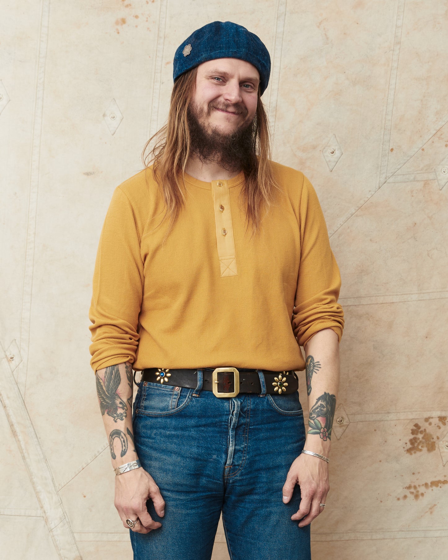 Hermansson Yellow Long Sleeve Ribbed Cotton Henley Shirt