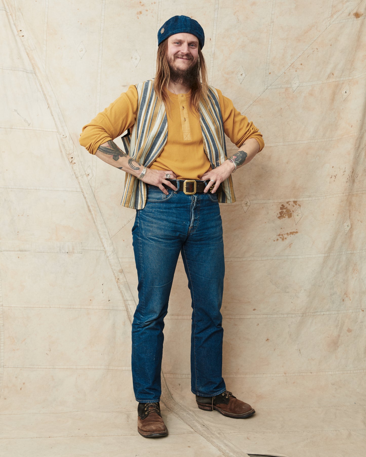 Hermansson Yellow Long Sleeve Ribbed Cotton Henley Shirt