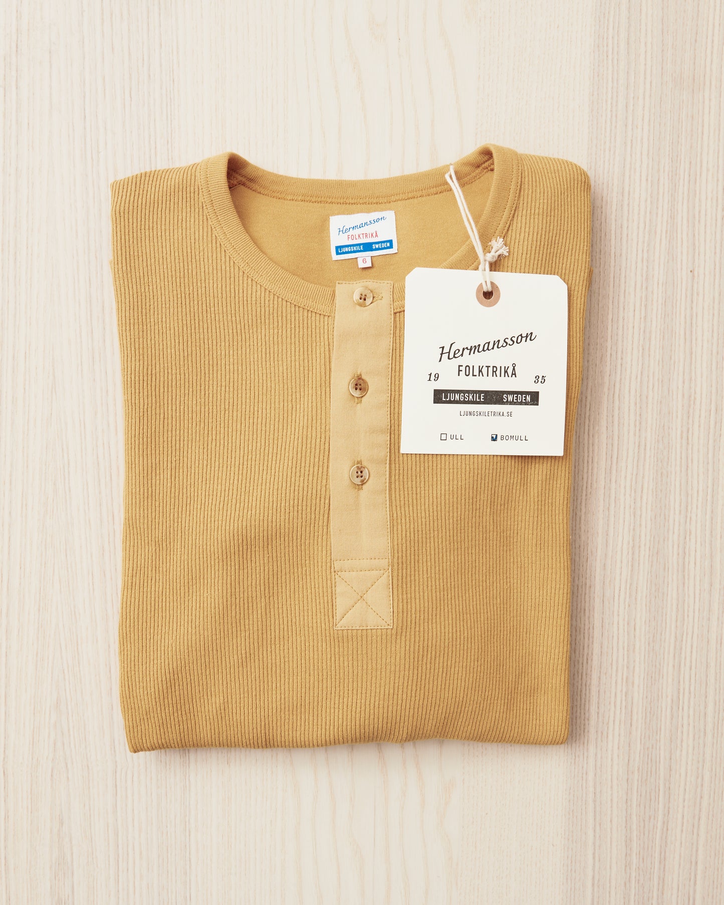 Hermansson Yellow Long Sleeve Ribbed Cotton Henley Shirt