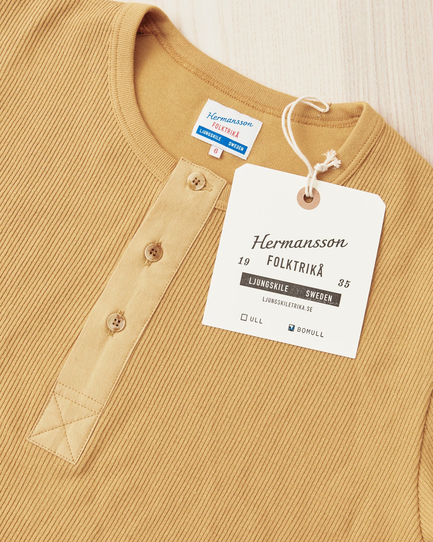Hermansson Yellow Long Sleeve Ribbed Cotton Henley Shirt