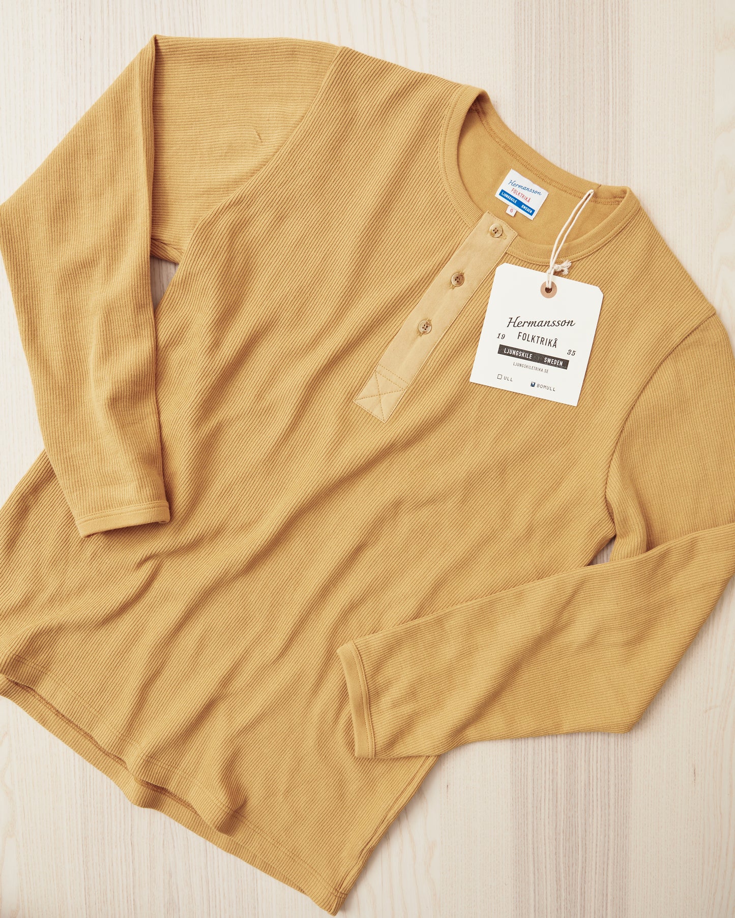 Hermansson Yellow Long Sleeve Ribbed Cotton Henley Shirt