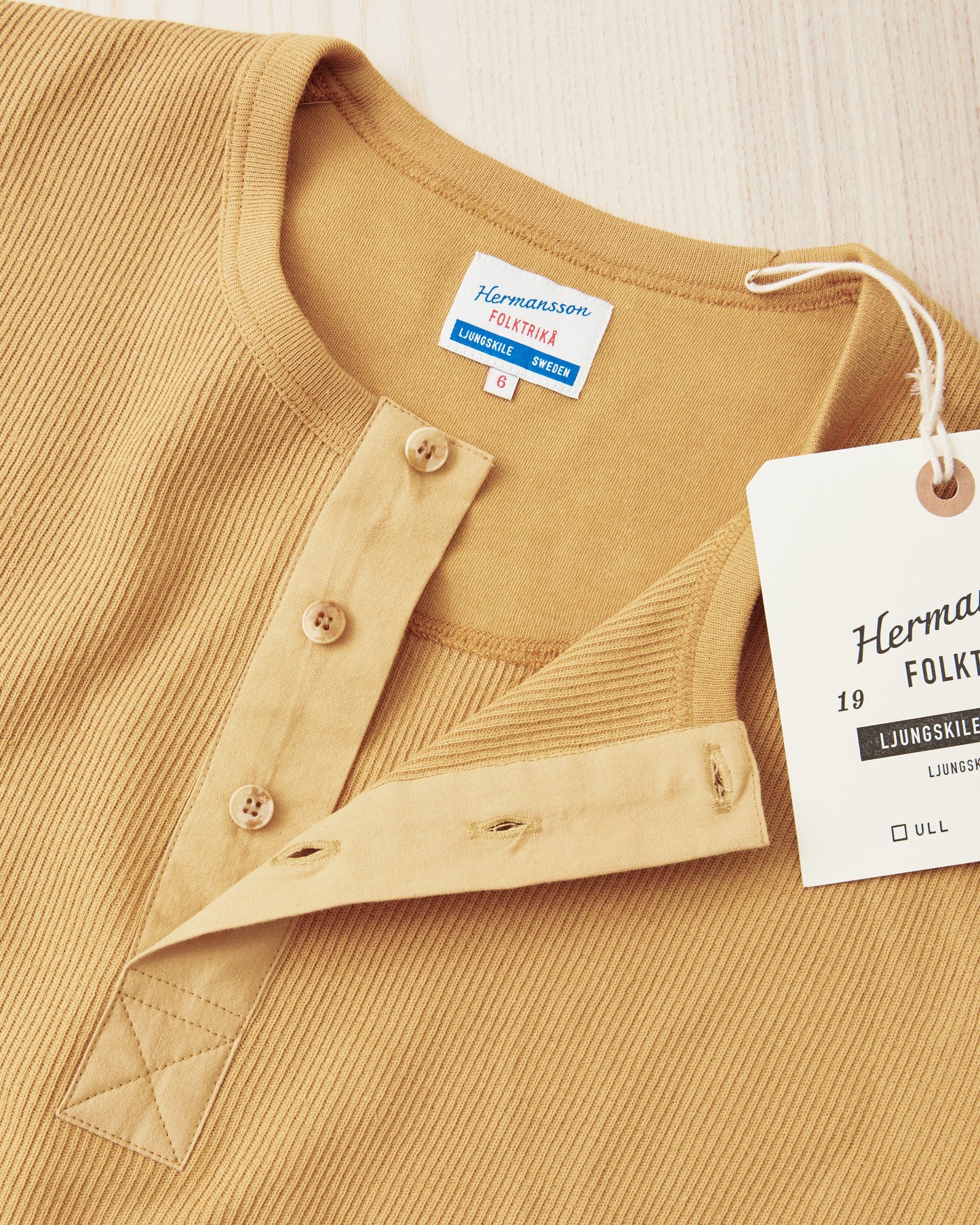 Hermansson Yellow Long Sleeve Ribbed Cotton Henley Shirt