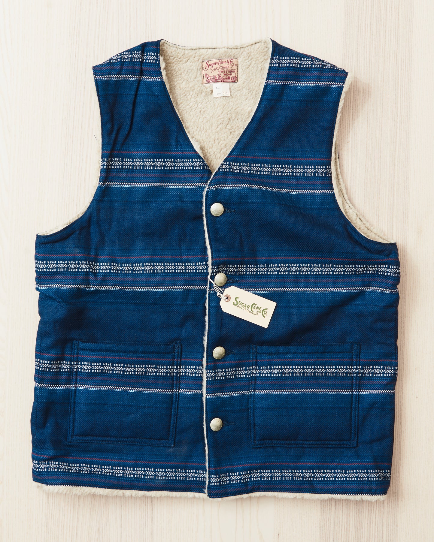 Sugar Cane & Co SC15828 Indigo Dobby Work Vest Boa Lining