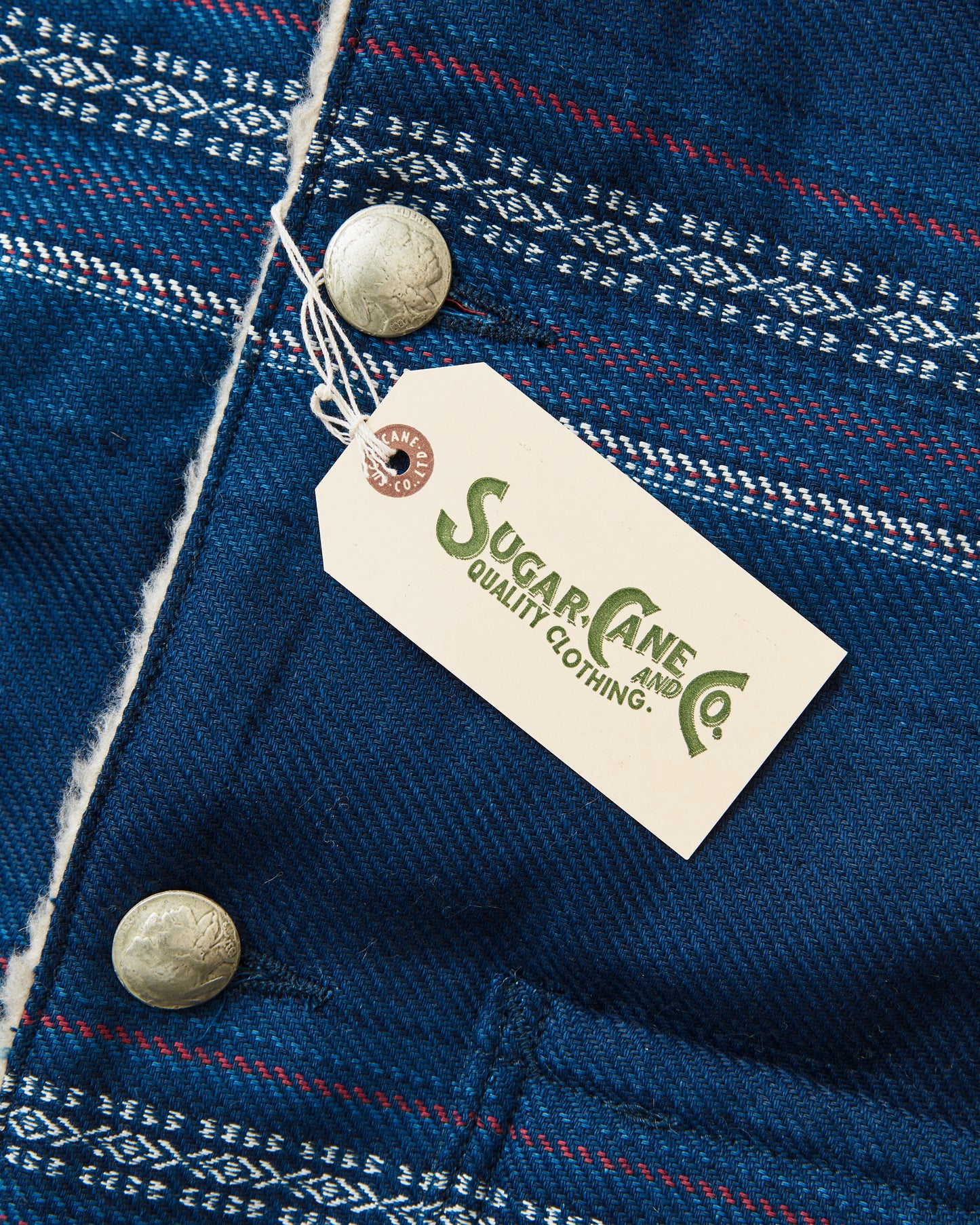 Sugar Cane & Co SC15828 Indigo Dobby Work Vest Boa Lining