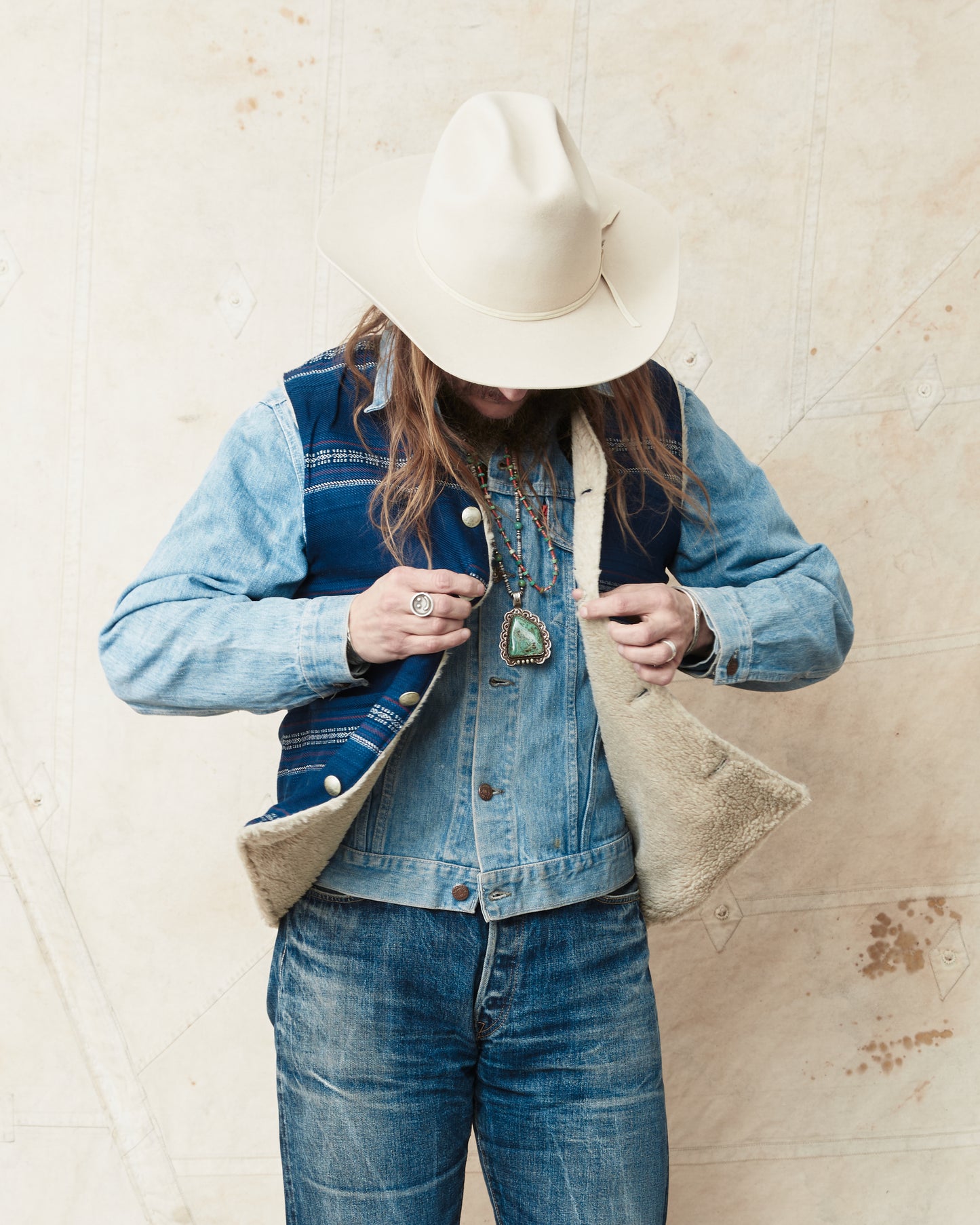 Sugar Cane & Co SC15828 Indigo Dobby Work Vest Boa Lining