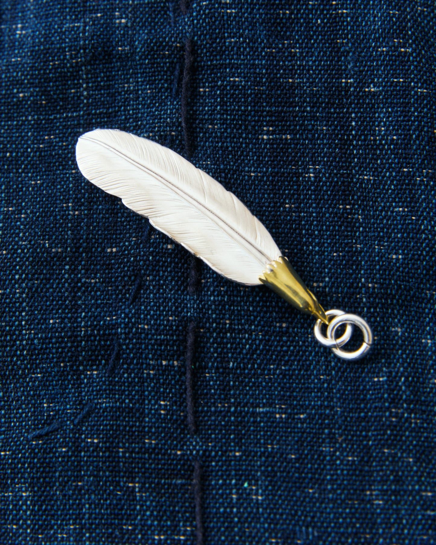 Larry Smith Eagle Head Feather Silver Pendent With 18K Gold Accent EFNL-0049-L