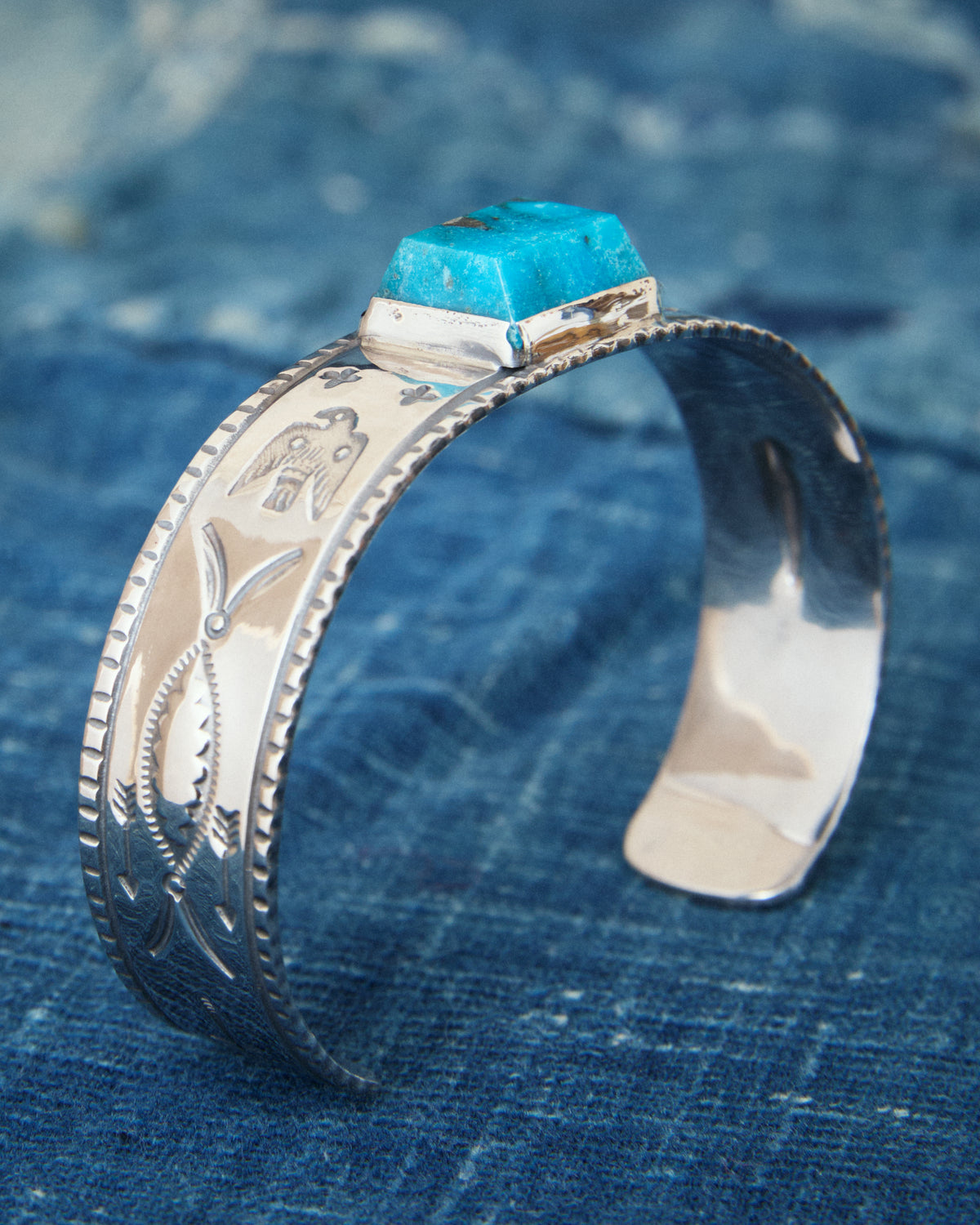Larry Smith BR-0081 Square Turquoise Silver Bracelet