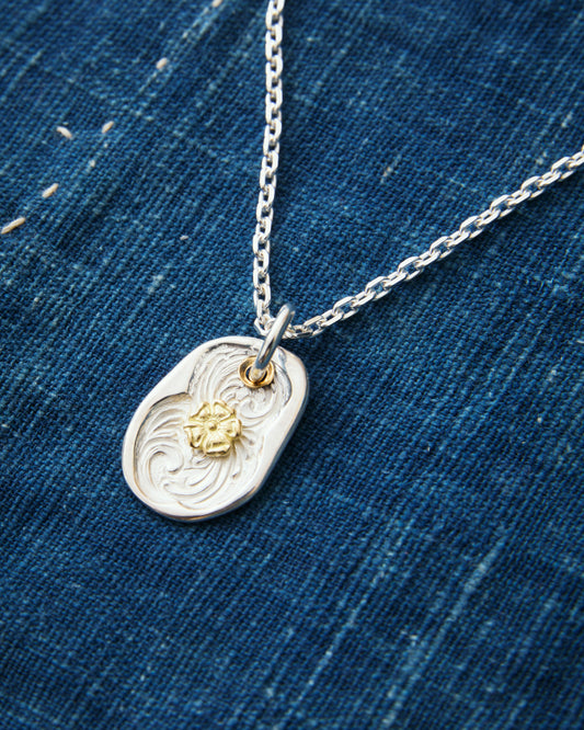 Larry Smith Karakusa Rose Oval Daruma Pendant 18K 22K Gold NL-0189